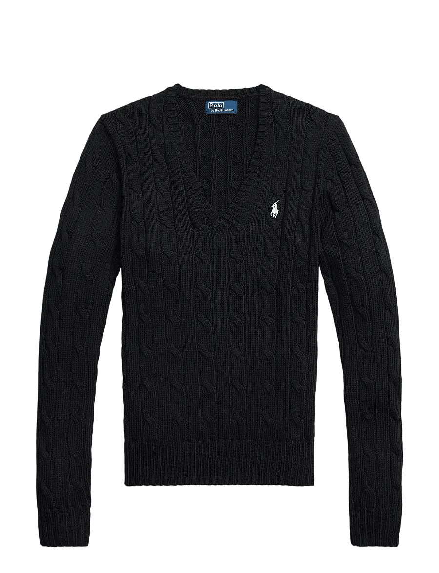 Polo Ralph Lauren - Cable-Knit Cotton V-Neck Sweater - trøjer - polo black/white - 1