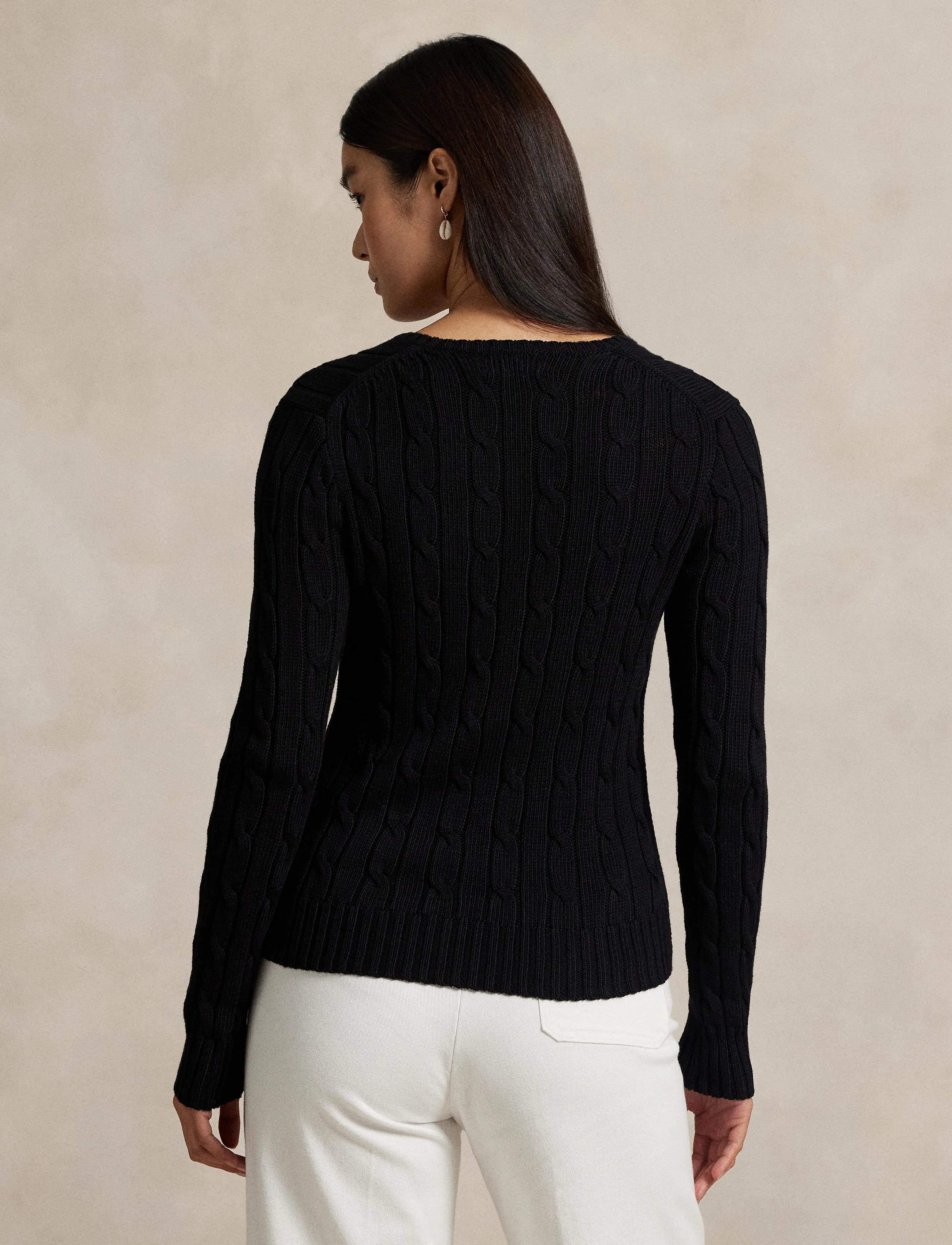 Polo Ralph Lauren - Cable-Knit Cotton V-Neck Sweater - trøjer - polo black/white - 2