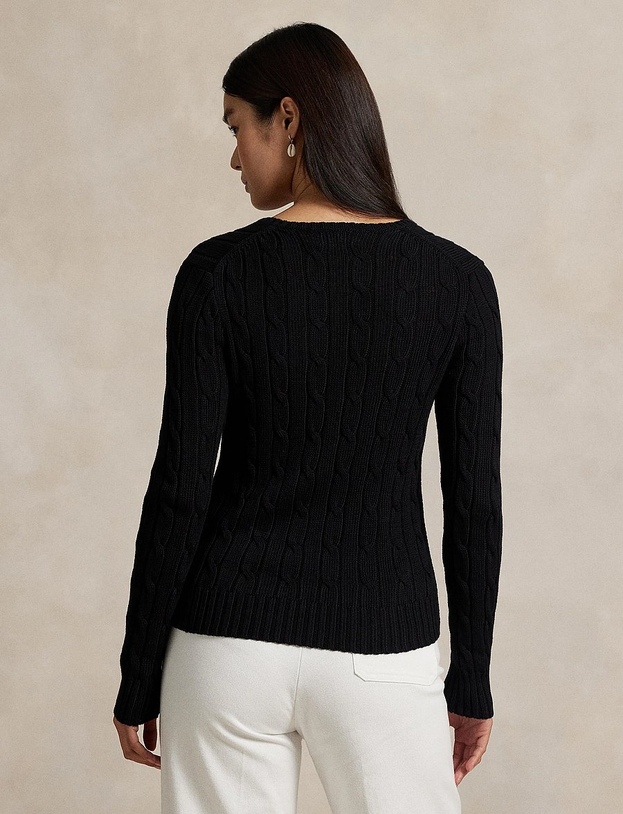 Polo Ralph Lauren - Cable-Knit Cotton V-Neck Sweater - trøjer - polo black/white - 2