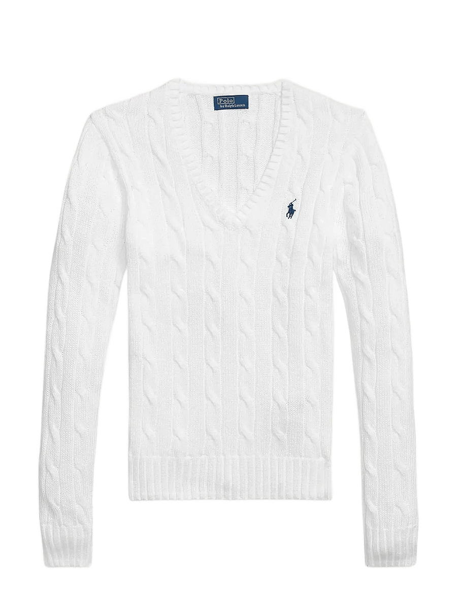 Polo Ralph Lauren - Cable-Knit Cotton V-Neck Sweater - pulls - white - 1