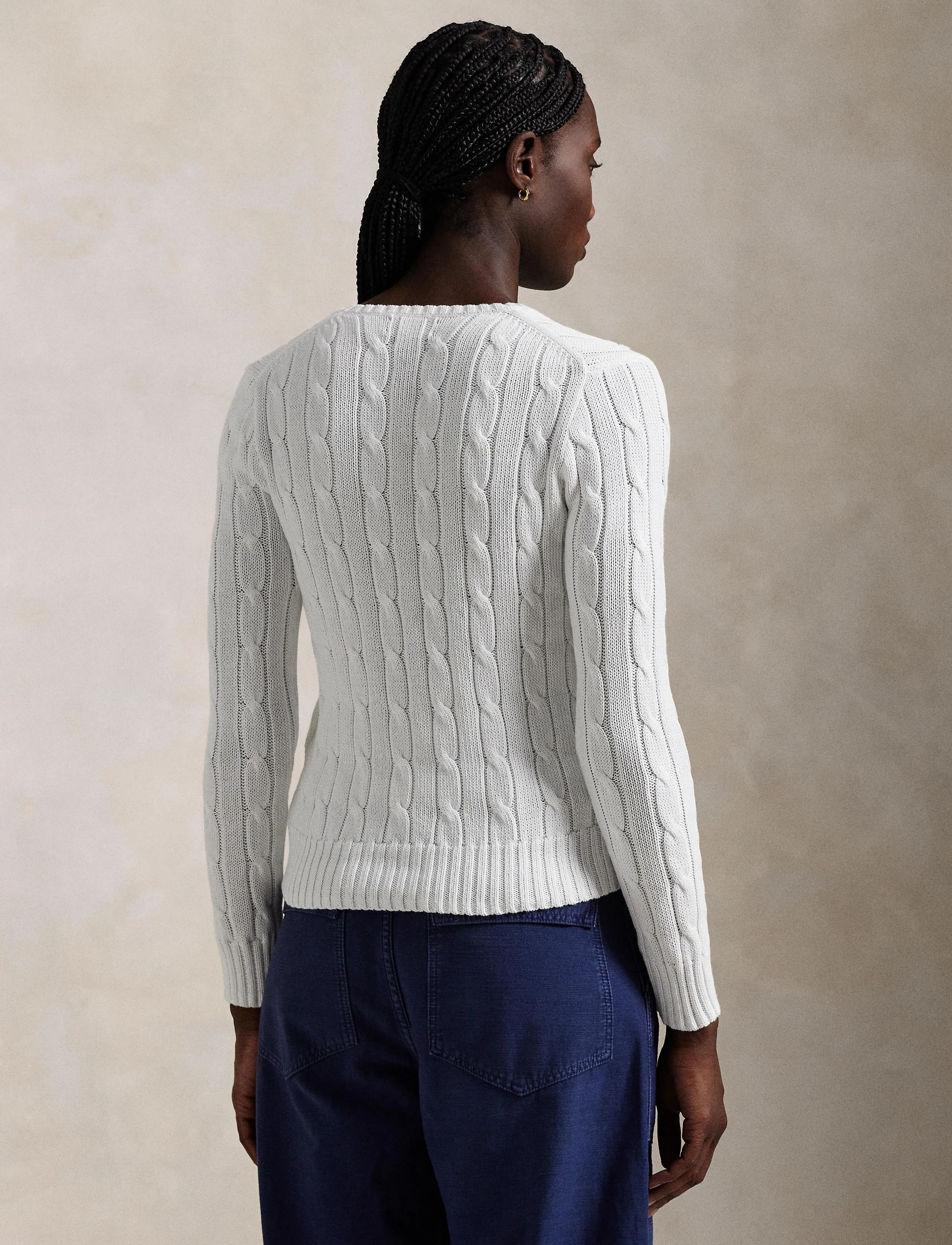 Polo Ralph Lauren - Cable-Knit Cotton V-Neck Sweater - pulls - white - 2