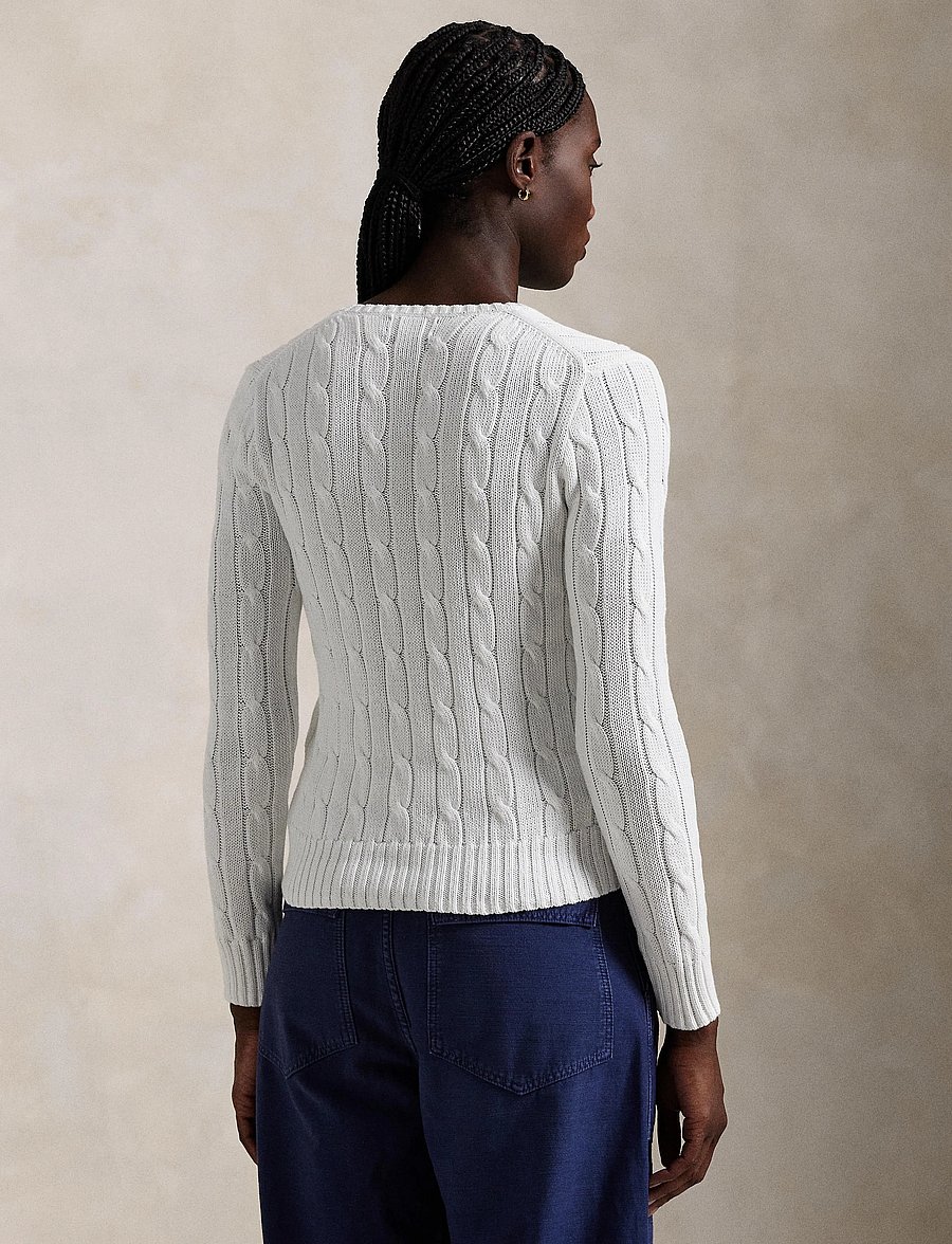 Polo Ralph Lauren - Cable-Knit Cotton V-Neck Sweater - pulls - white - 2