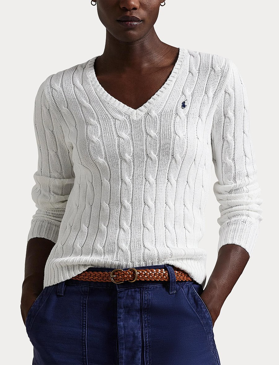 Polo Ralph Lauren - Cable-Knit Cotton V-Neck Sweater - pulls - white - 5