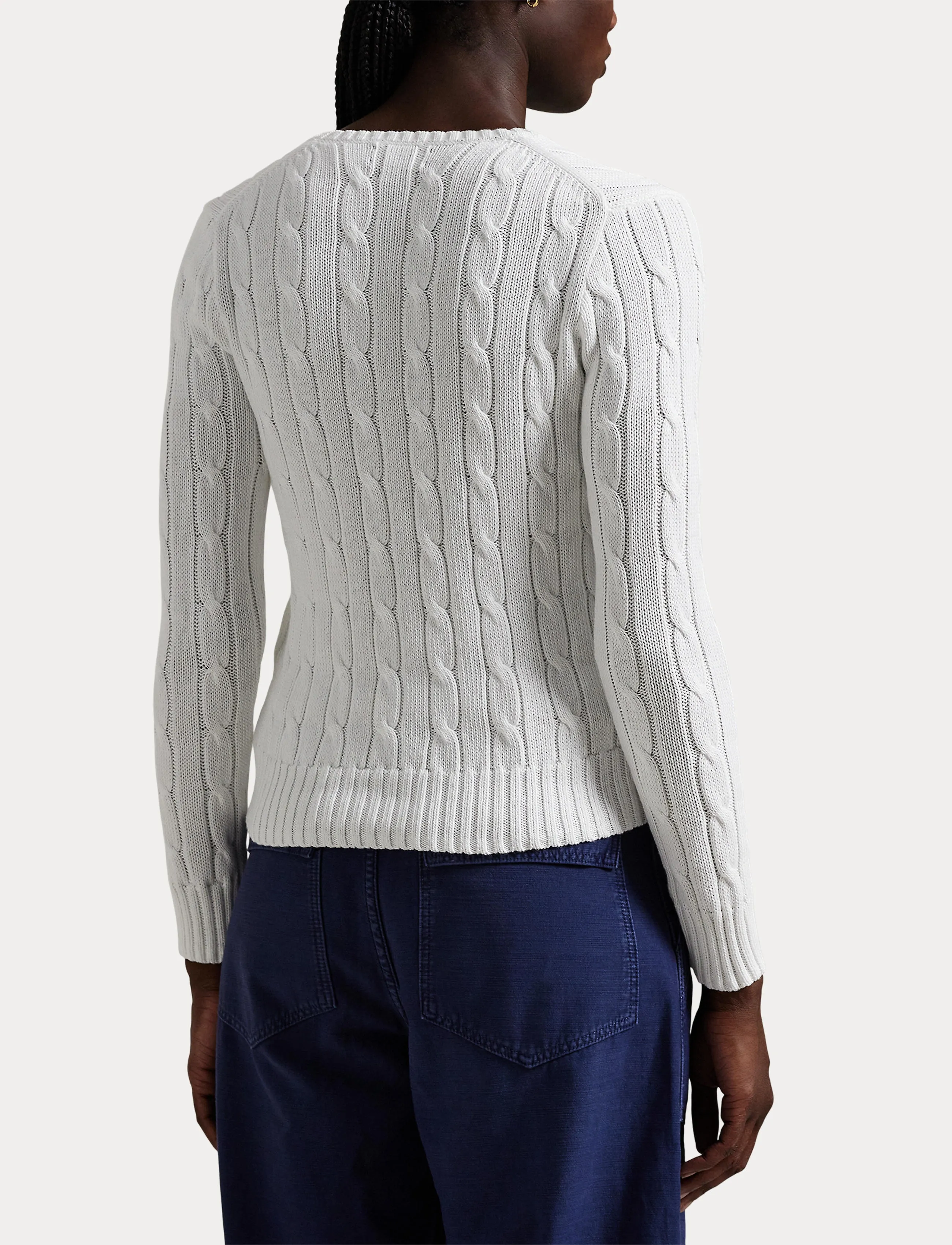 Polo Ralph Lauren Cable-Knit Cotton V-Neck Sweater - Naistele - WHITE / white