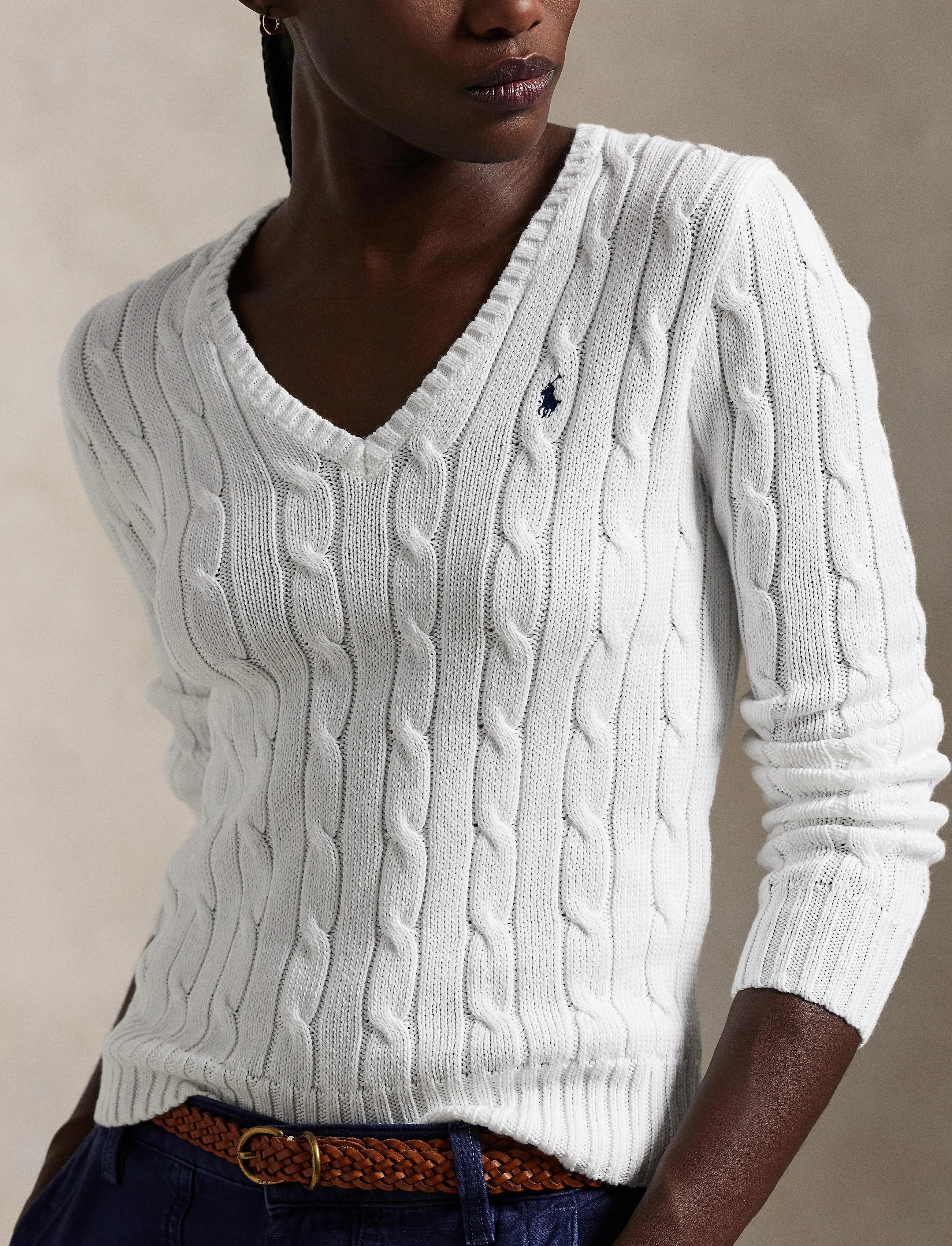 Polo Ralph Lauren Cable-Knit Cotton V-Neck Sweater stickade tröjor dam – bild 7
