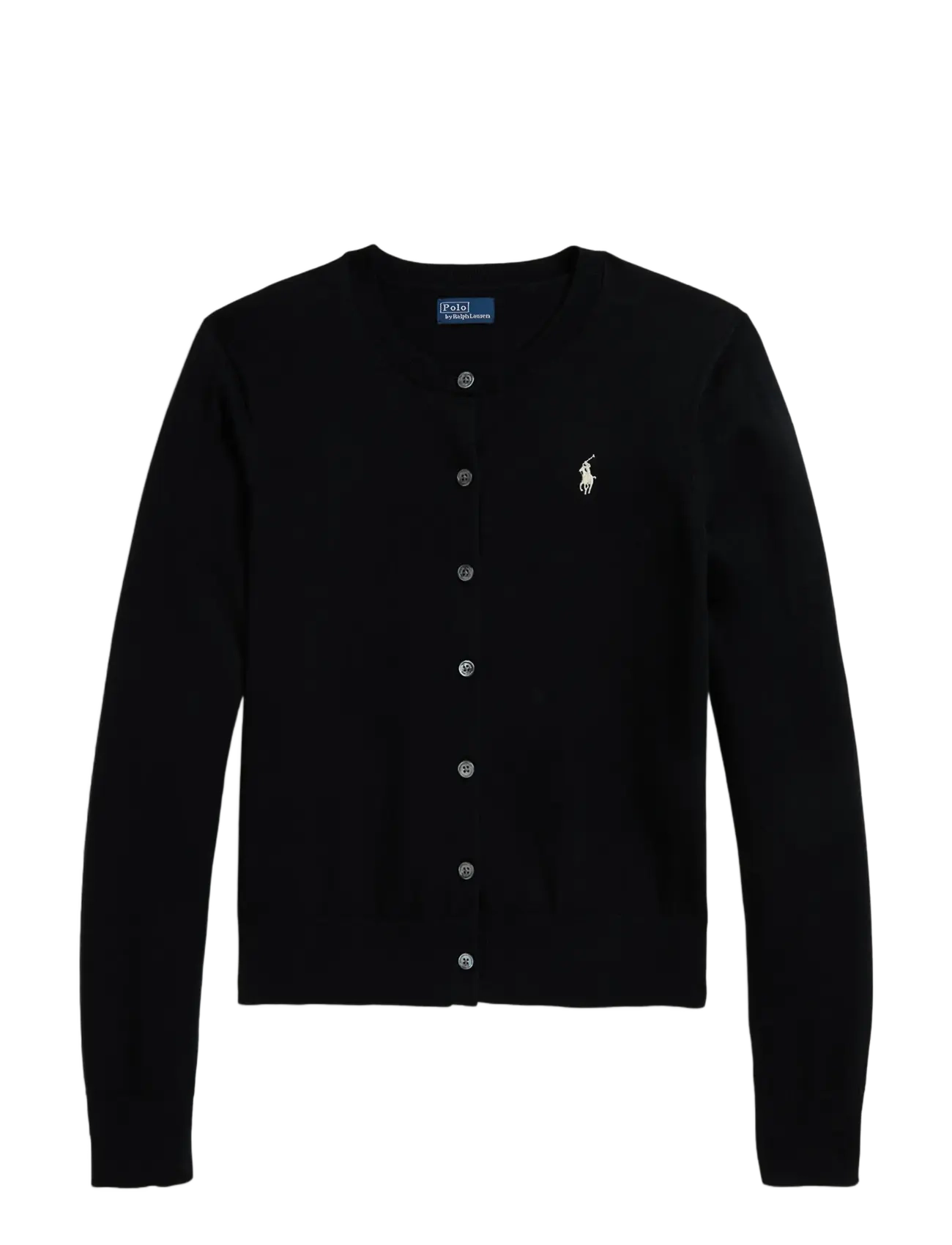 Cotton Crewneck Cardigan - POLO BLACK