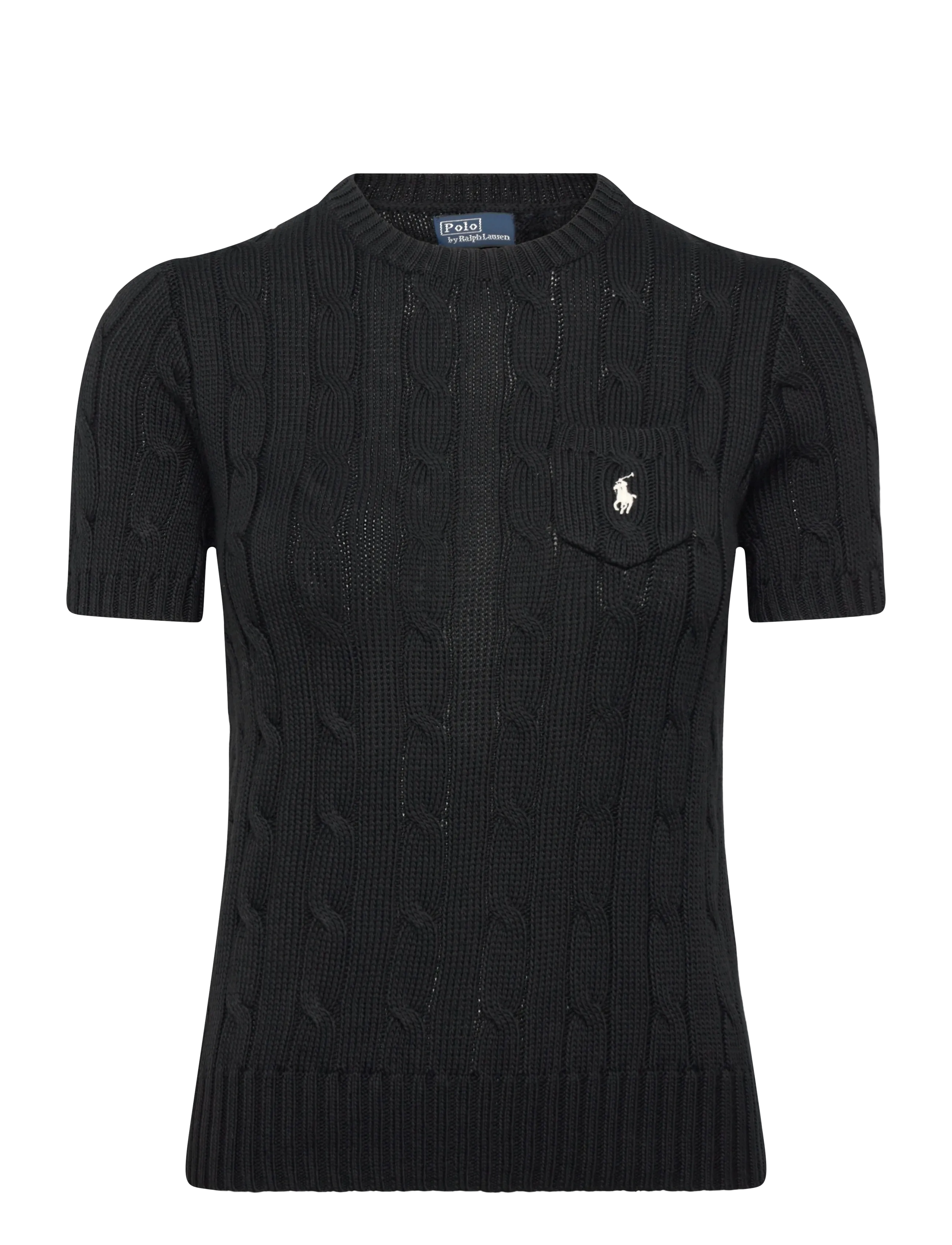 Polo Ralph Lauren Cable-Knit Cotton Short-Sleeve Sweater - Transitional Layering - POLO BLACK / black