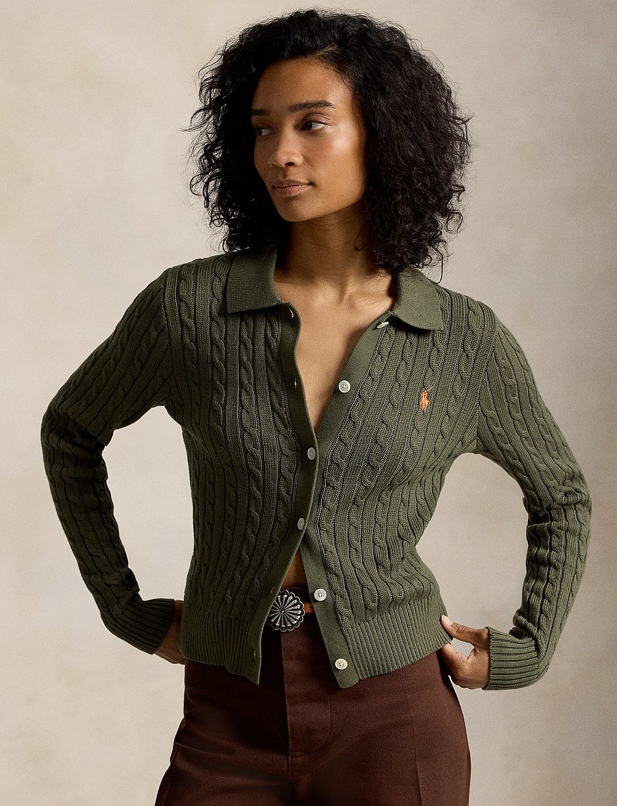 Polo Ralph Lauren - Cable-Knit Cotton Cardigan - cardigans - dense olive - 0