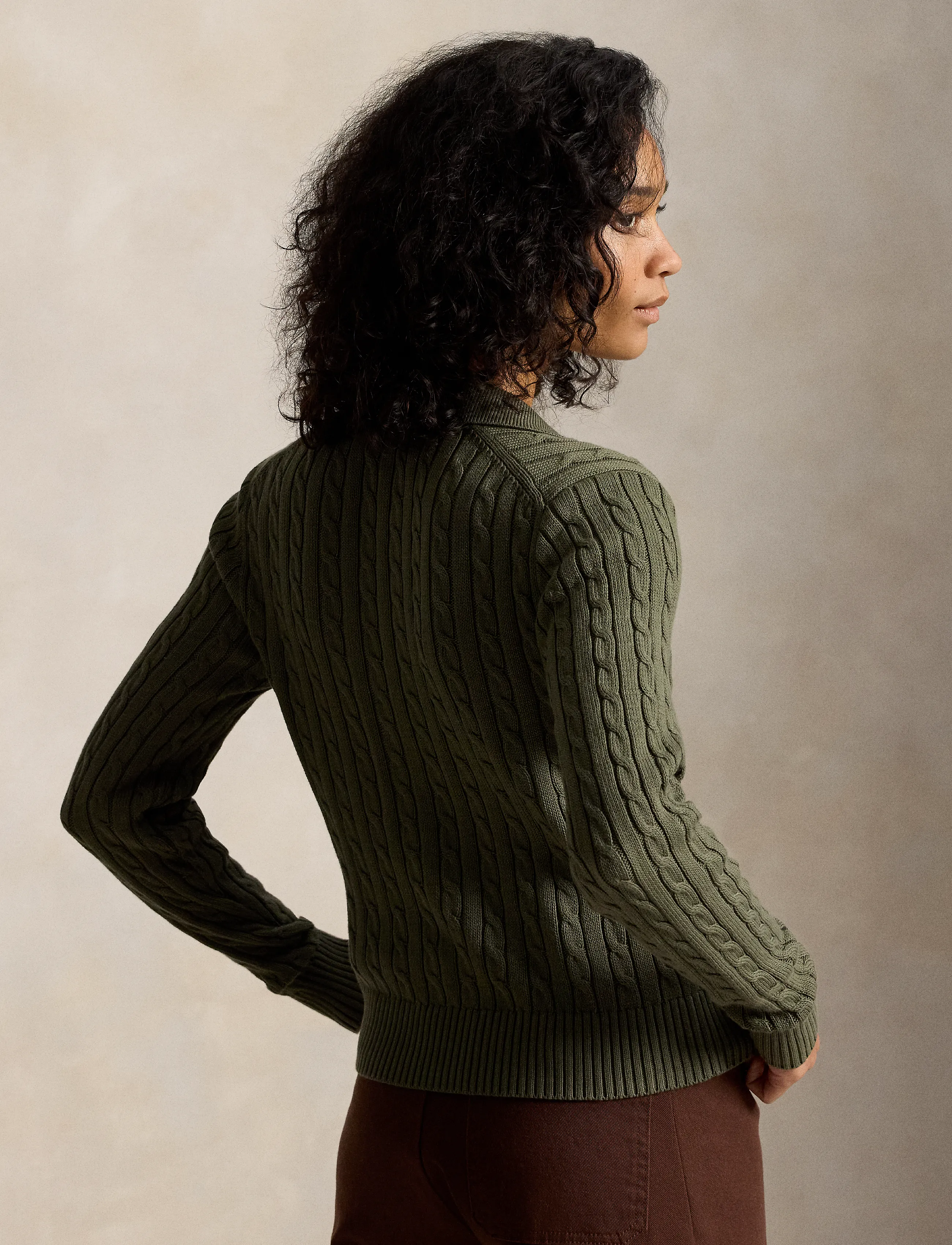 Polo Ralph Lauren - Cable-Knit Cotton Cardigan - cardigans - dense olive - 3