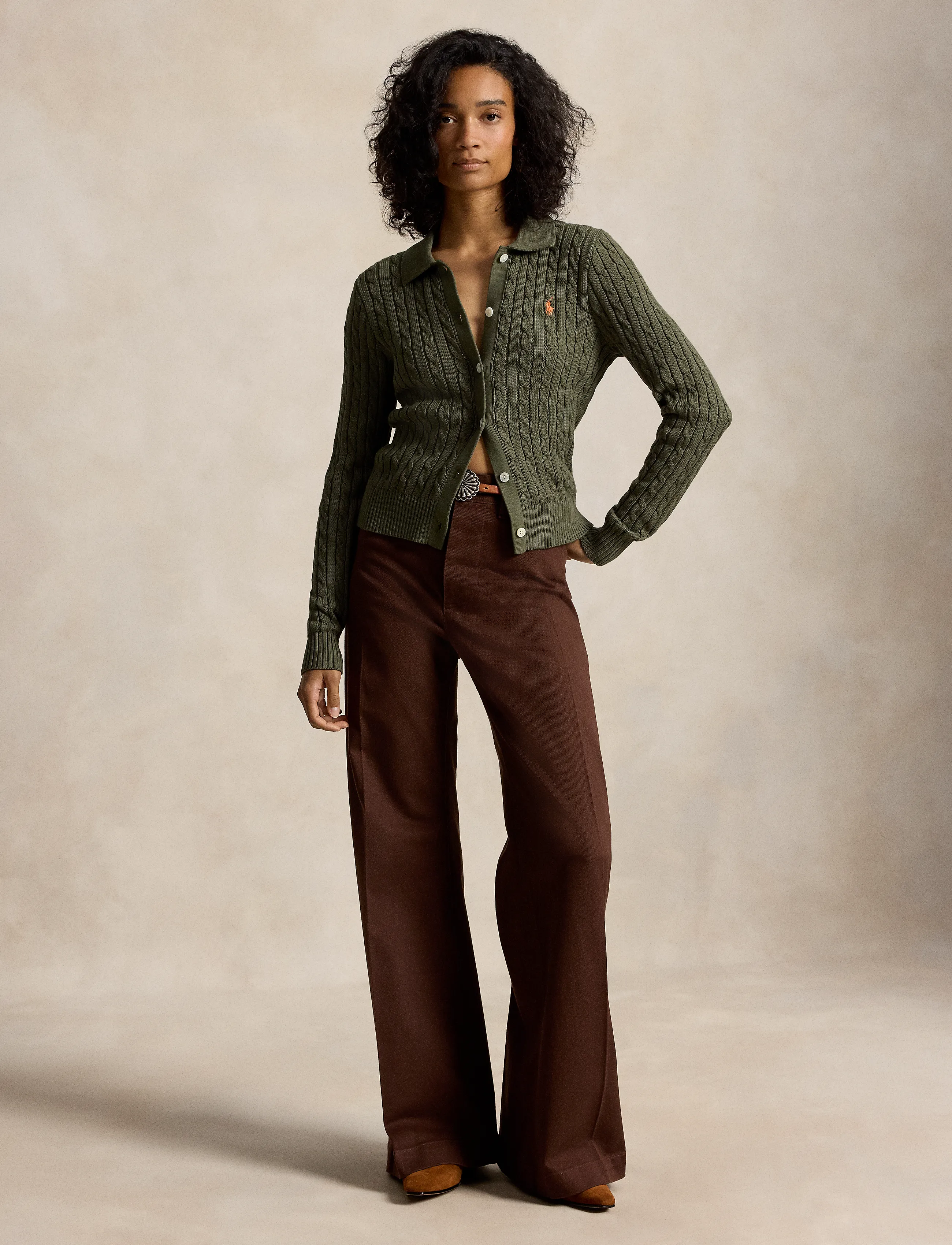 Polo Ralph Lauren - Cable-Knit Cotton Cardigan - cardigans - dense olive - 4