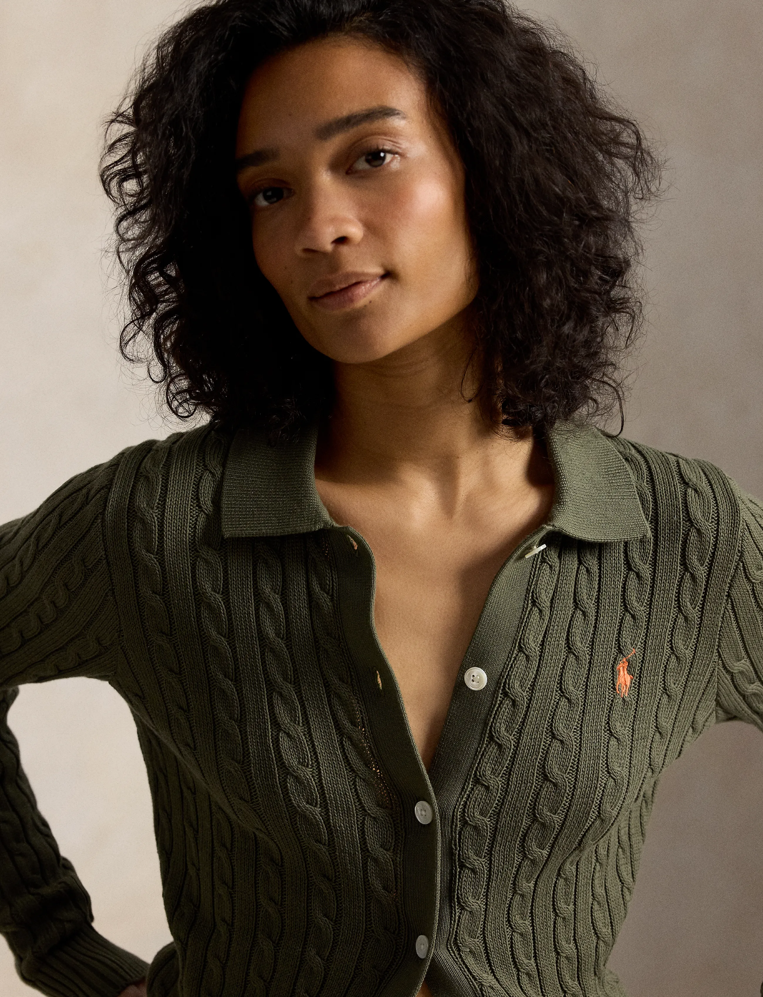 Polo Ralph Lauren - Cable-Knit Cotton Cardigan - cardigans - dense olive - 5