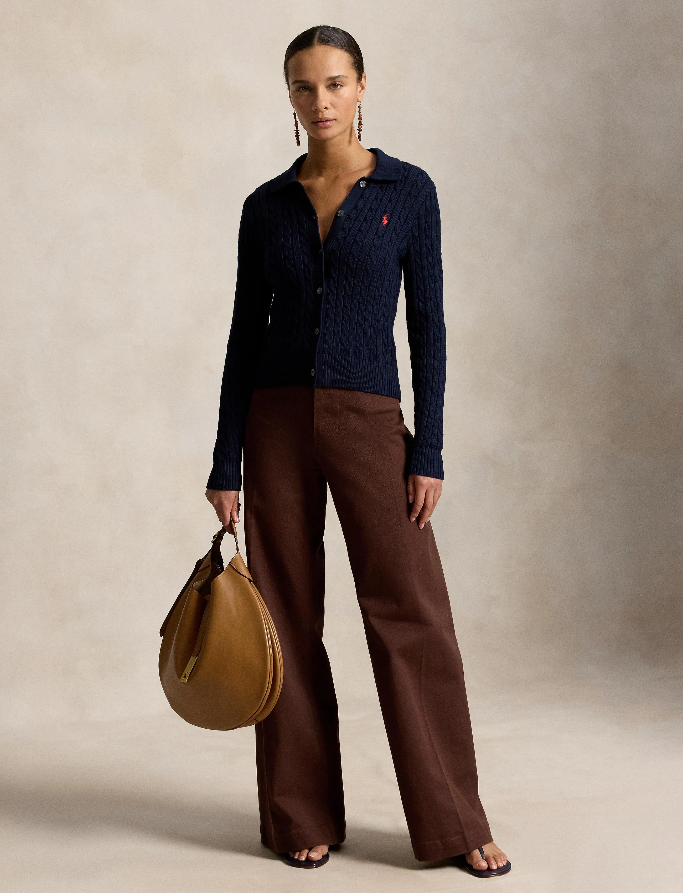 Polo Ralph Lauren Cable-Knit Cotton Cardigan, XL, Navy, Strik > Cardigans, Dame