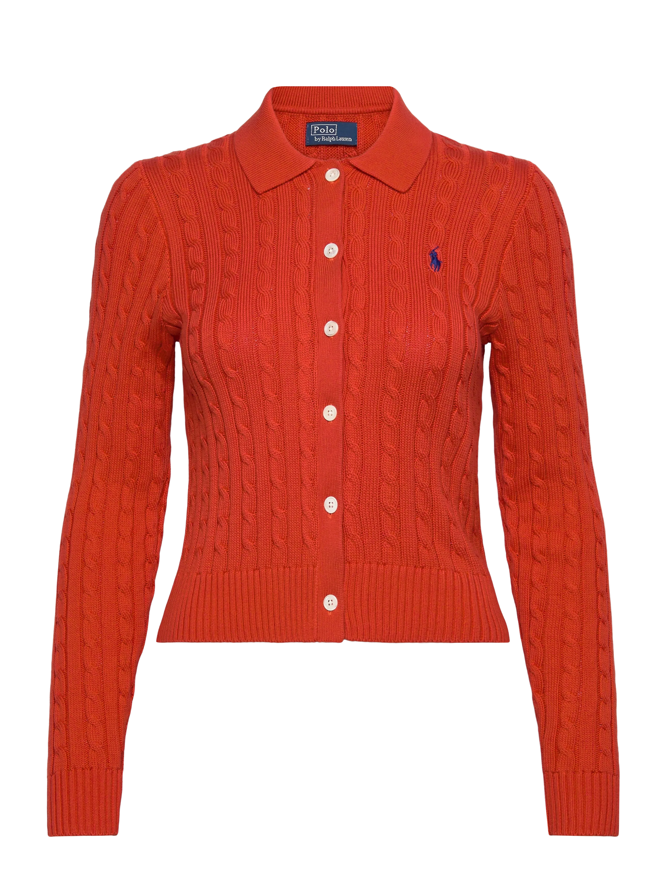 Cable-Knit Cotton Cardigan - ORANGEY RED