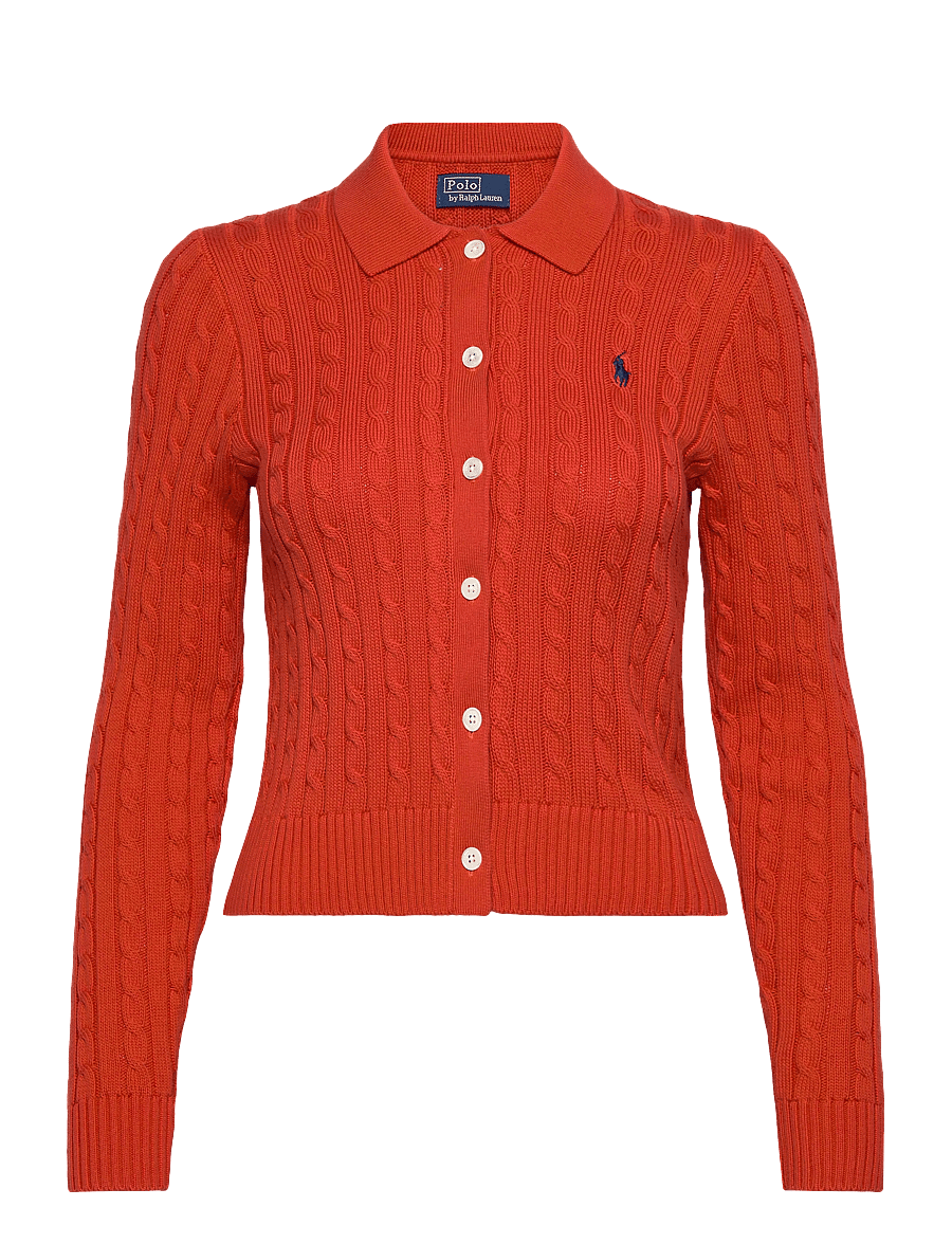 Polo Ralph Lauren - Cable-Knit Cotton Cardigan - koftor - orangey red - 0