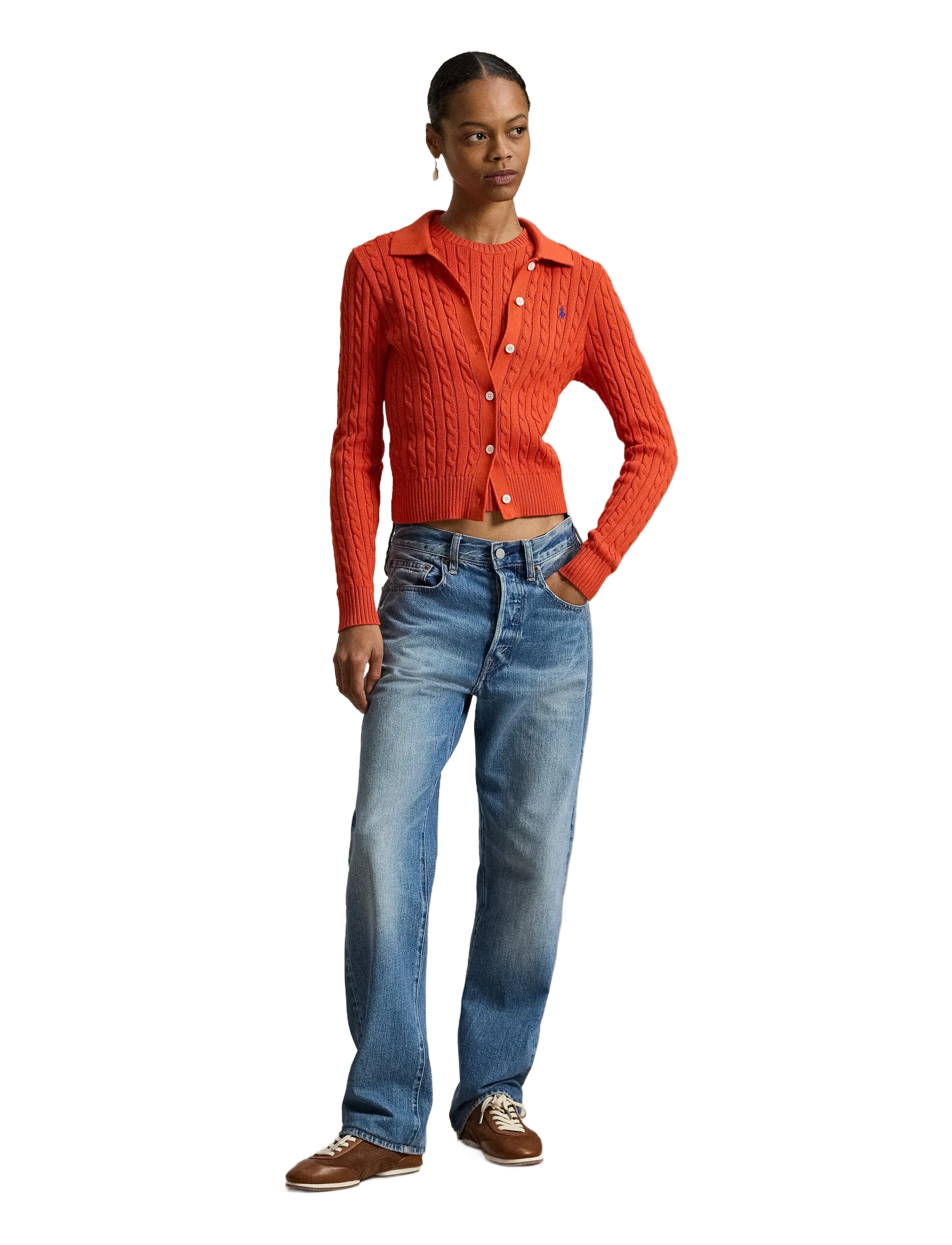 Polo Ralph Lauren - Cable-Knit Cotton Cardigan - peysur - orangey red - 1