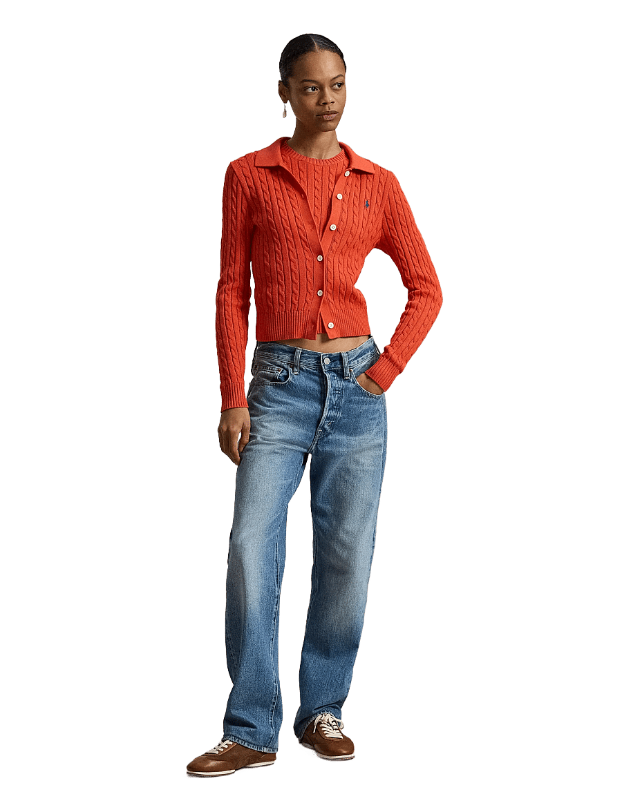 Polo Ralph Lauren - Cable-Knit Cotton Cardigan - koftor - orangey red - 1