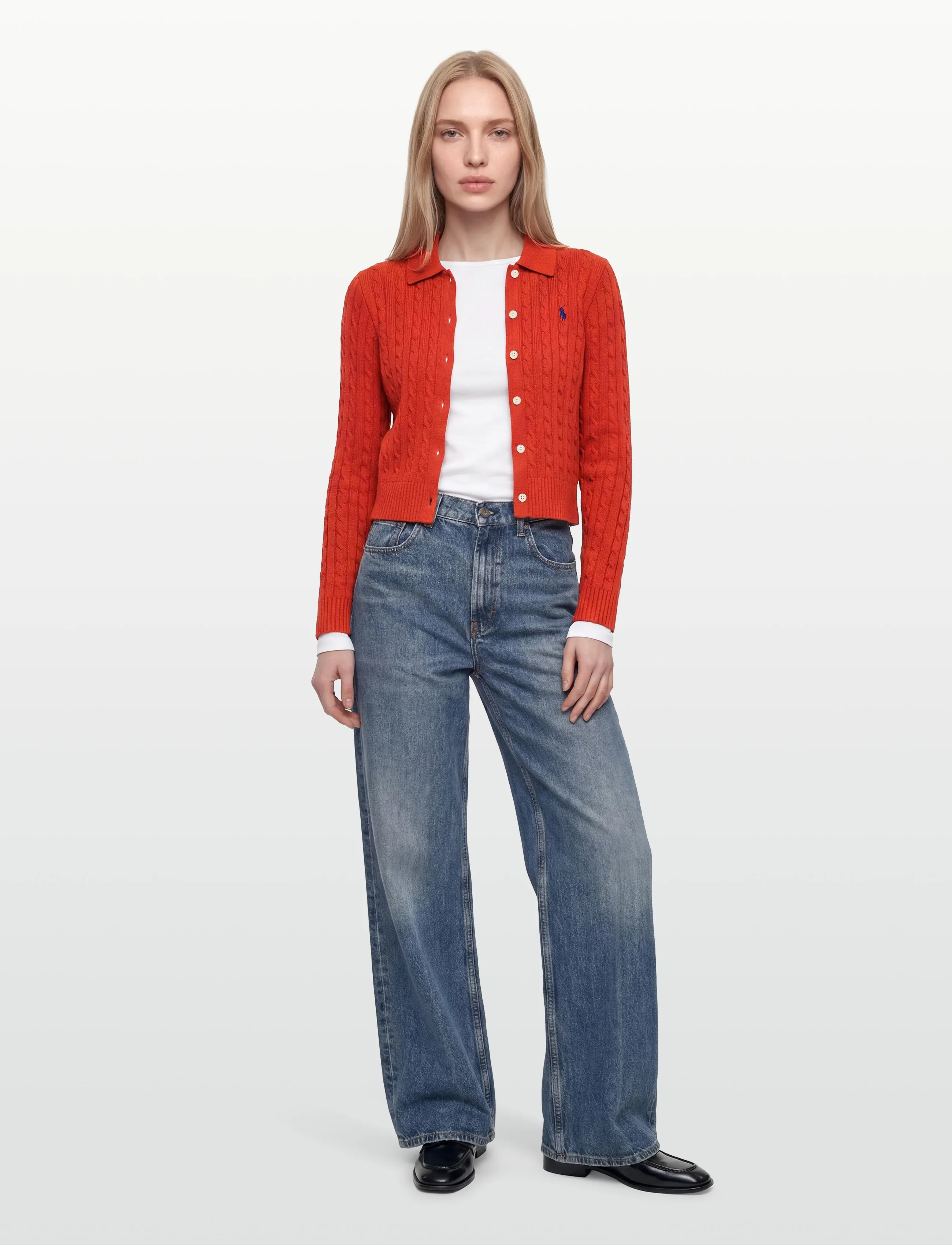 Polo Ralph Lauren Cable-Knit Cotton Cardigan - Ralph Lauren - ORANGEY RED / red