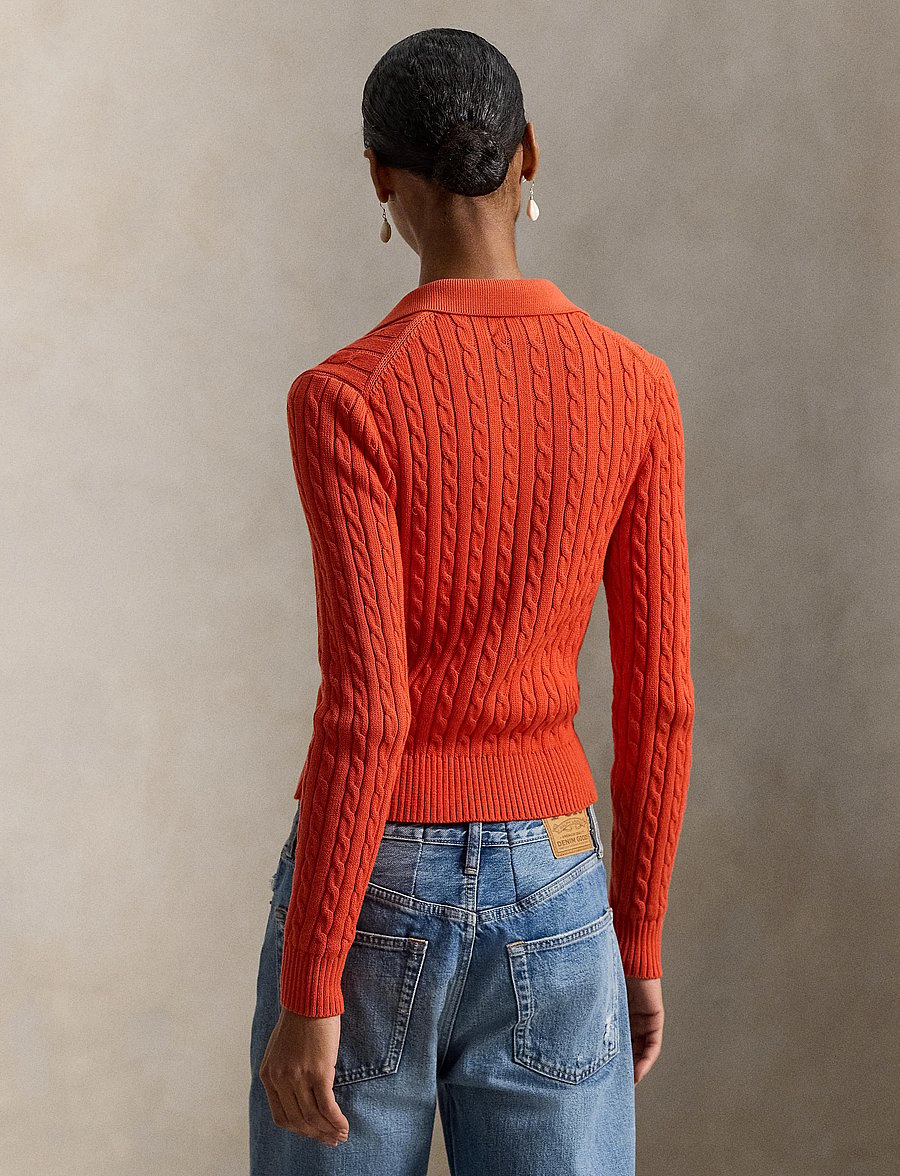 Polo Ralph Lauren - Cable-Knit Cotton Cardigan - koftor - orangey red - 2