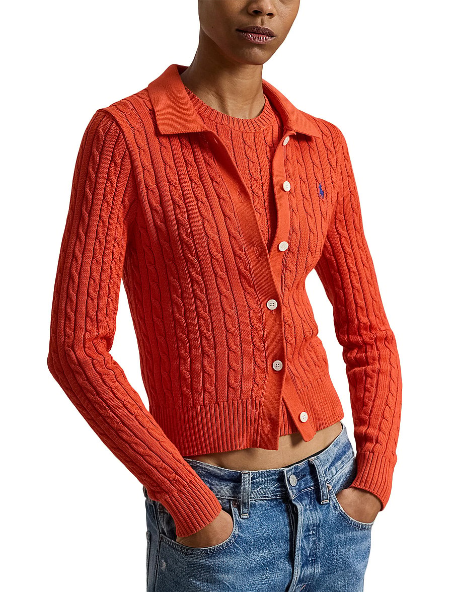 Polo Ralph Lauren - Cable-Knit Cotton Cardigan - koftor - orangey red - 3