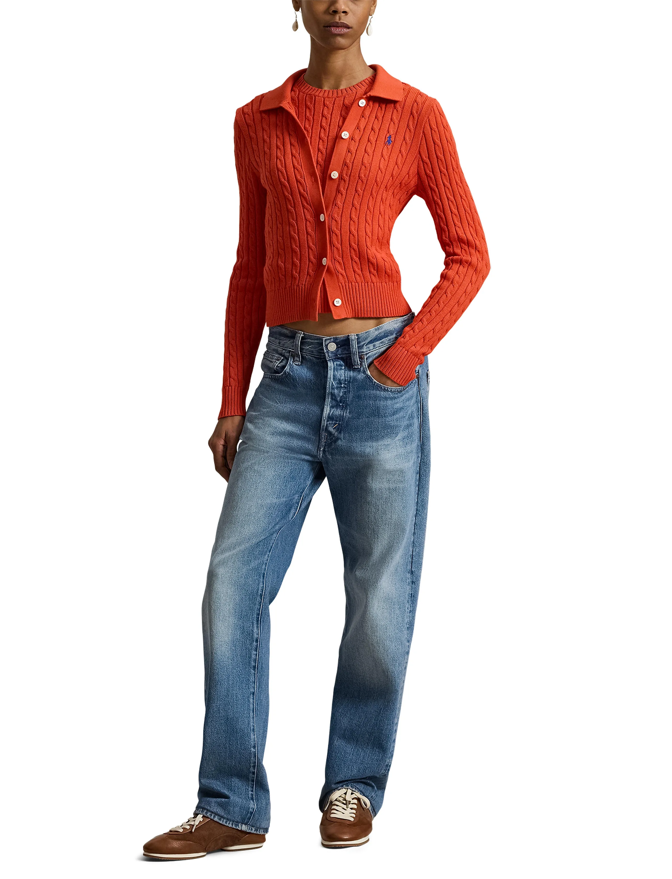 Polo Ralph Lauren Cable-Knit Cotton Cardigan - Clothing - ORANGEY RED / orange