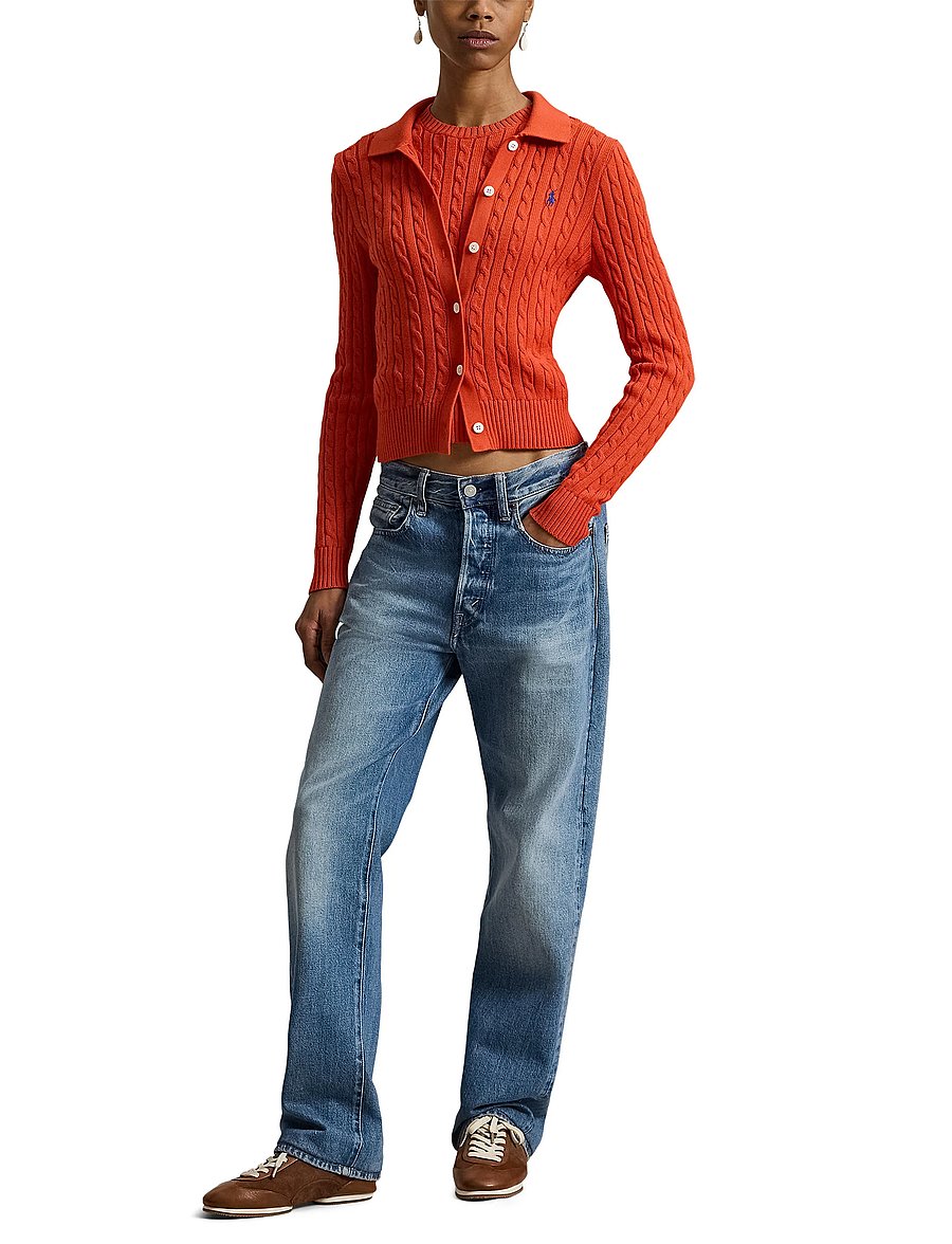 Polo Ralph Lauren - Cable-Knit Cotton Cardigan - koftor - orangey red - 4