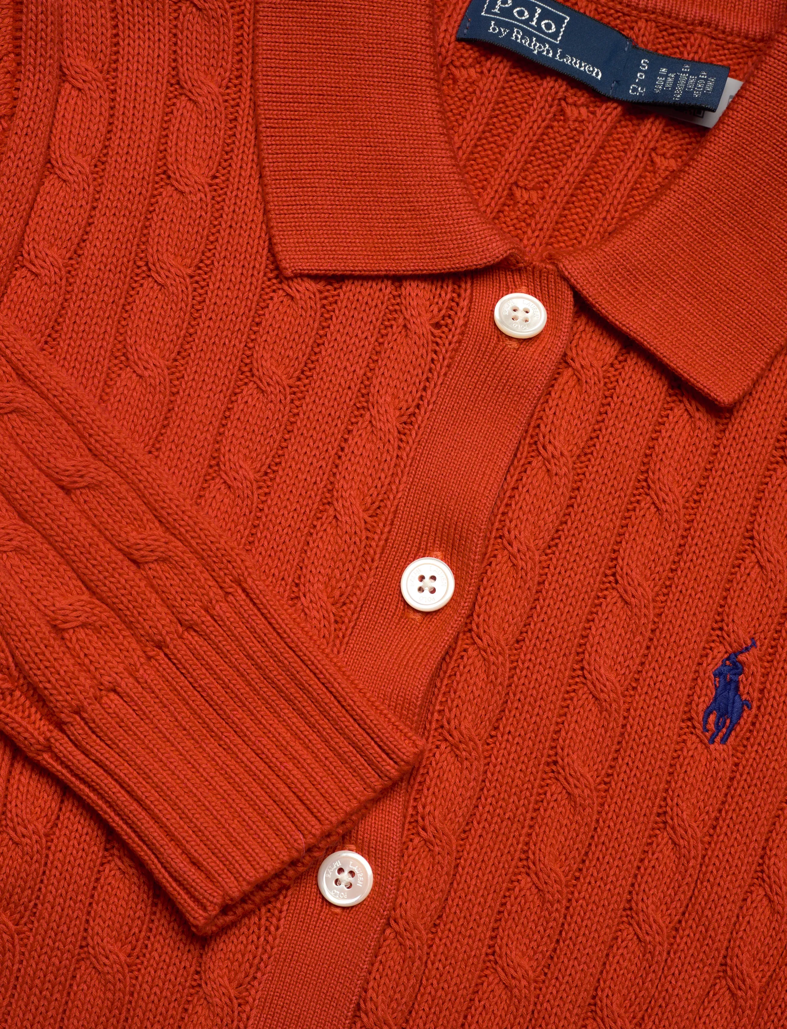Polo Ralph Lauren - Cable-Knit Cotton Cardigan - peysur - orangey red - 5