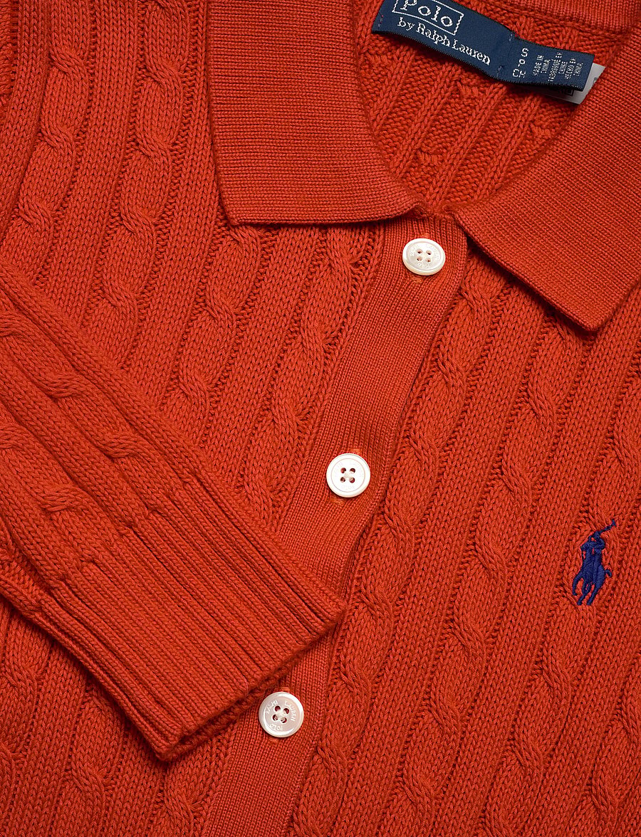 Polo Ralph Lauren - Cable-Knit Cotton Cardigan - koftor - orangey red - 5
