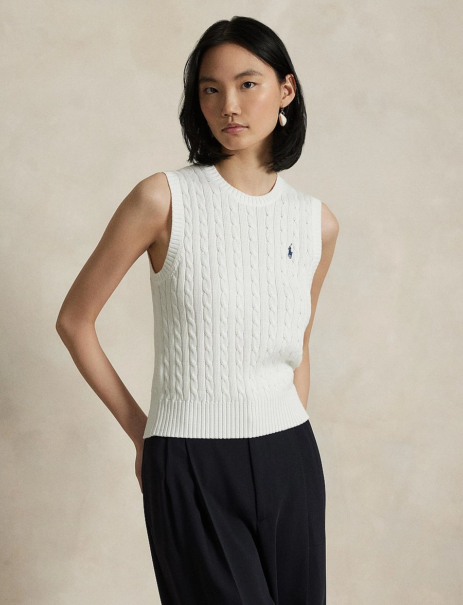 Polo Ralph Lauren - Cable-Knit Cotton Sweater Vest - gestrickte westen - white - 3
