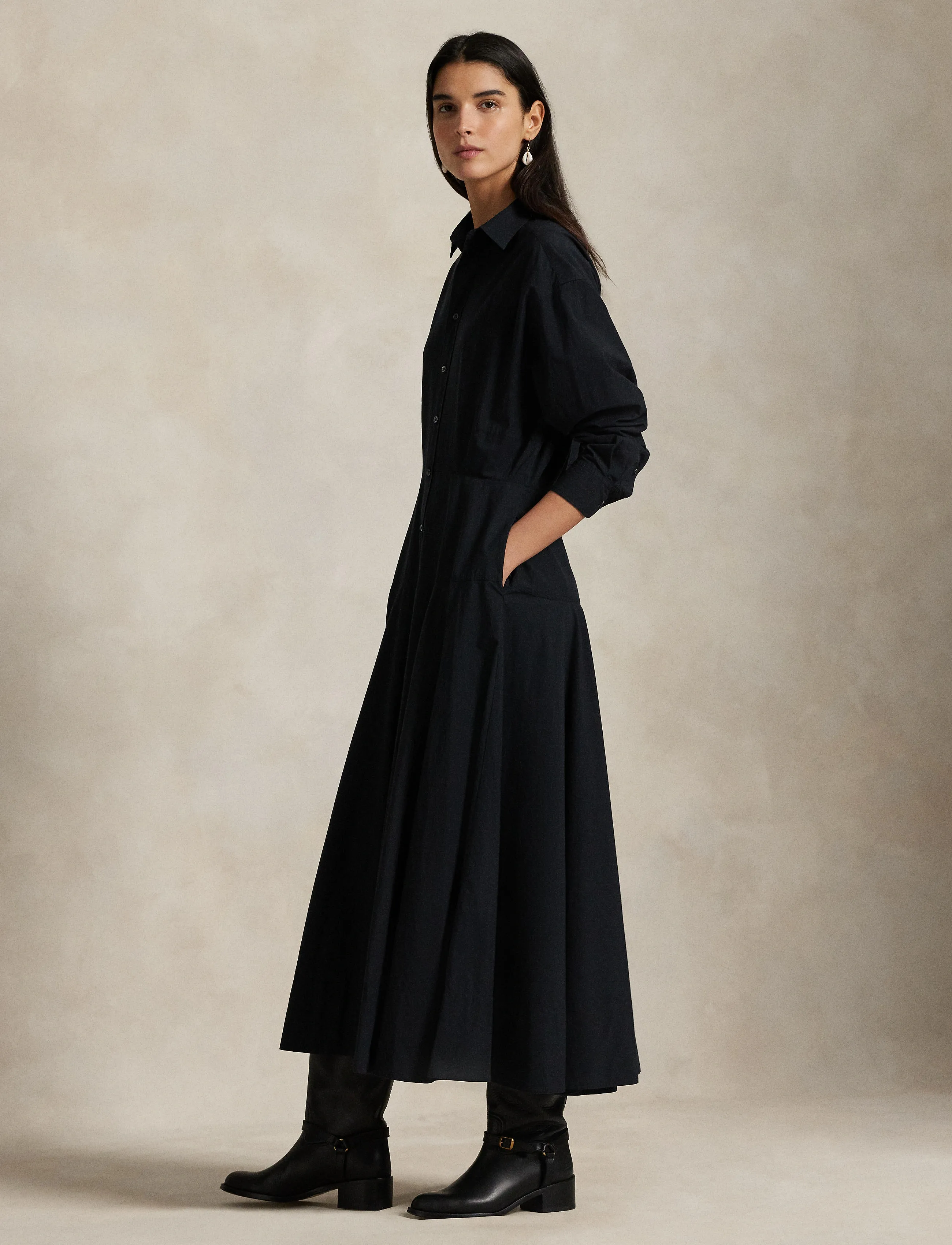 Polo Ralph Lauren - Paneled Cotton Canvas Shirtdress - robes chemises - polo black - 3