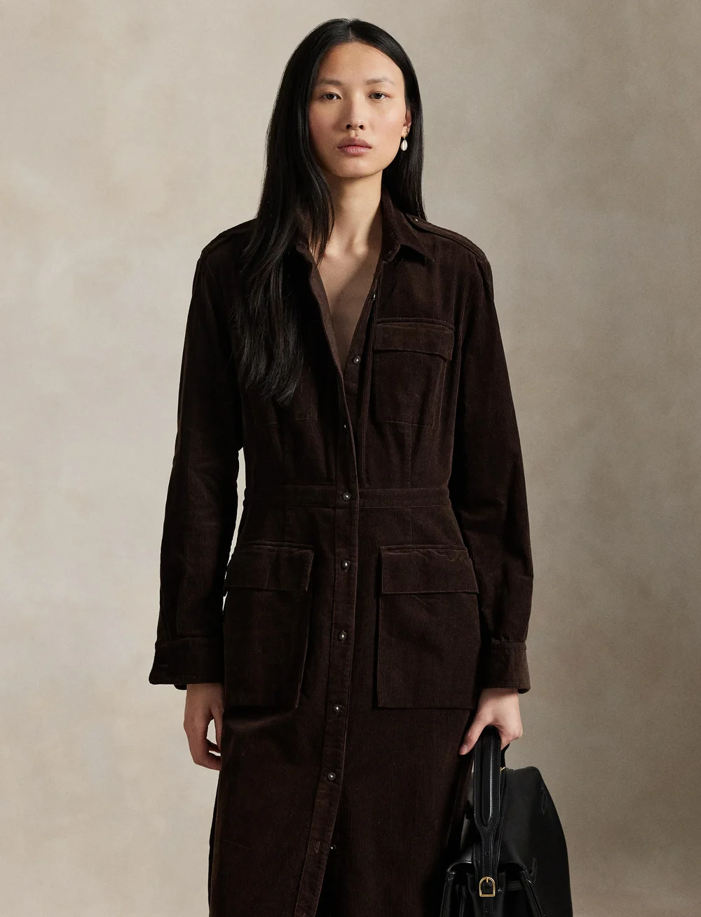 Polo Ralph Lauren - Cotton Corduroy Shirtdress - skjortekjoler - dark beech - 0