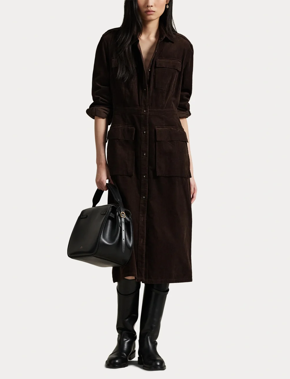 Polo Ralph Lauren - Cotton Corduroy Shirtdress - skjortekjoler - dark beech - 4