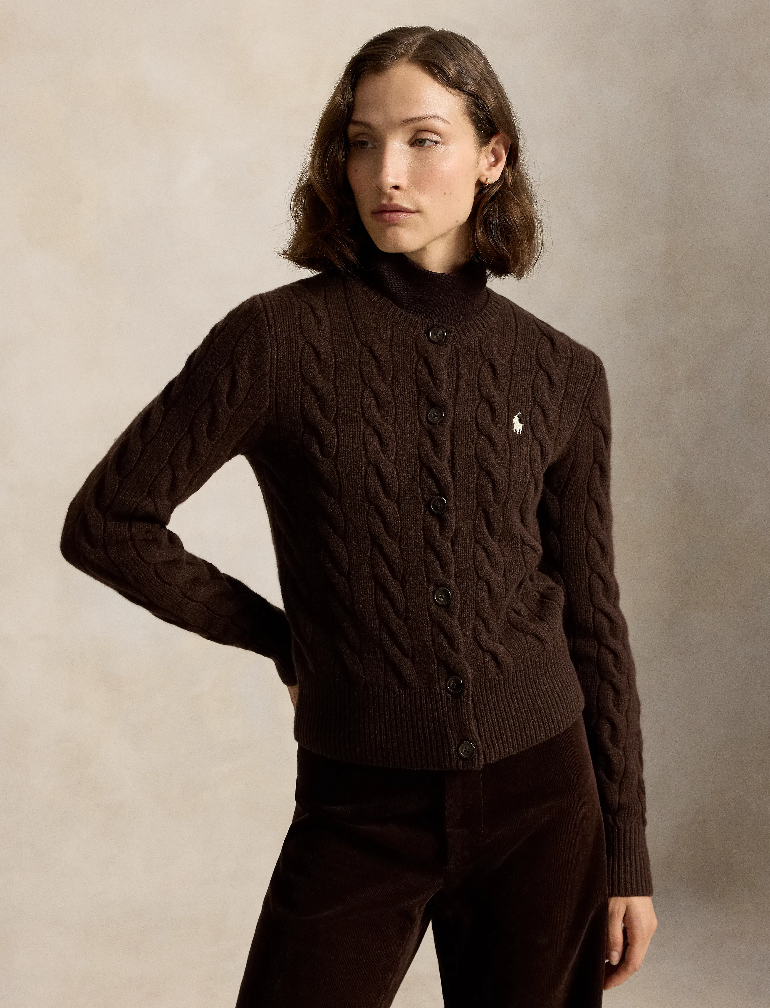 Polo Ralph Lauren Cable-Knit Wool-Cashmere Cardigan - Autumn/Winter 2026 - CEDAR HEATHER / brown