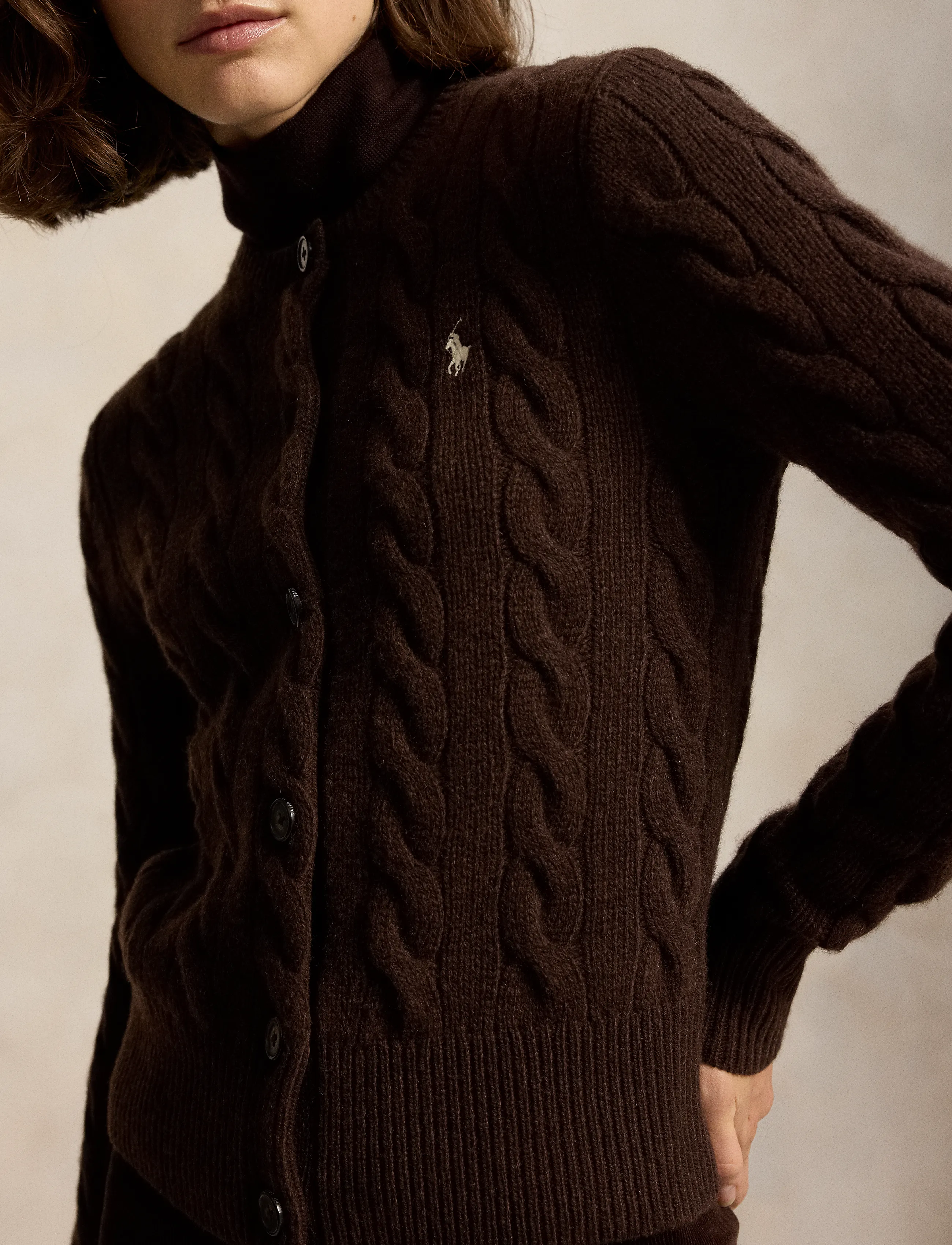 Polo Ralph Lauren - Cable-Knit Wool-Cashmere Cardigan - kashmir - cedar heather - 3