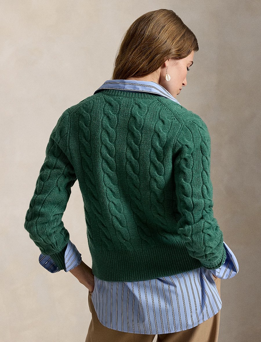 Polo Ralph Lauren - Cable-Knit Wool-Cashmere Cardigan - cashmere - clover green heat - 3