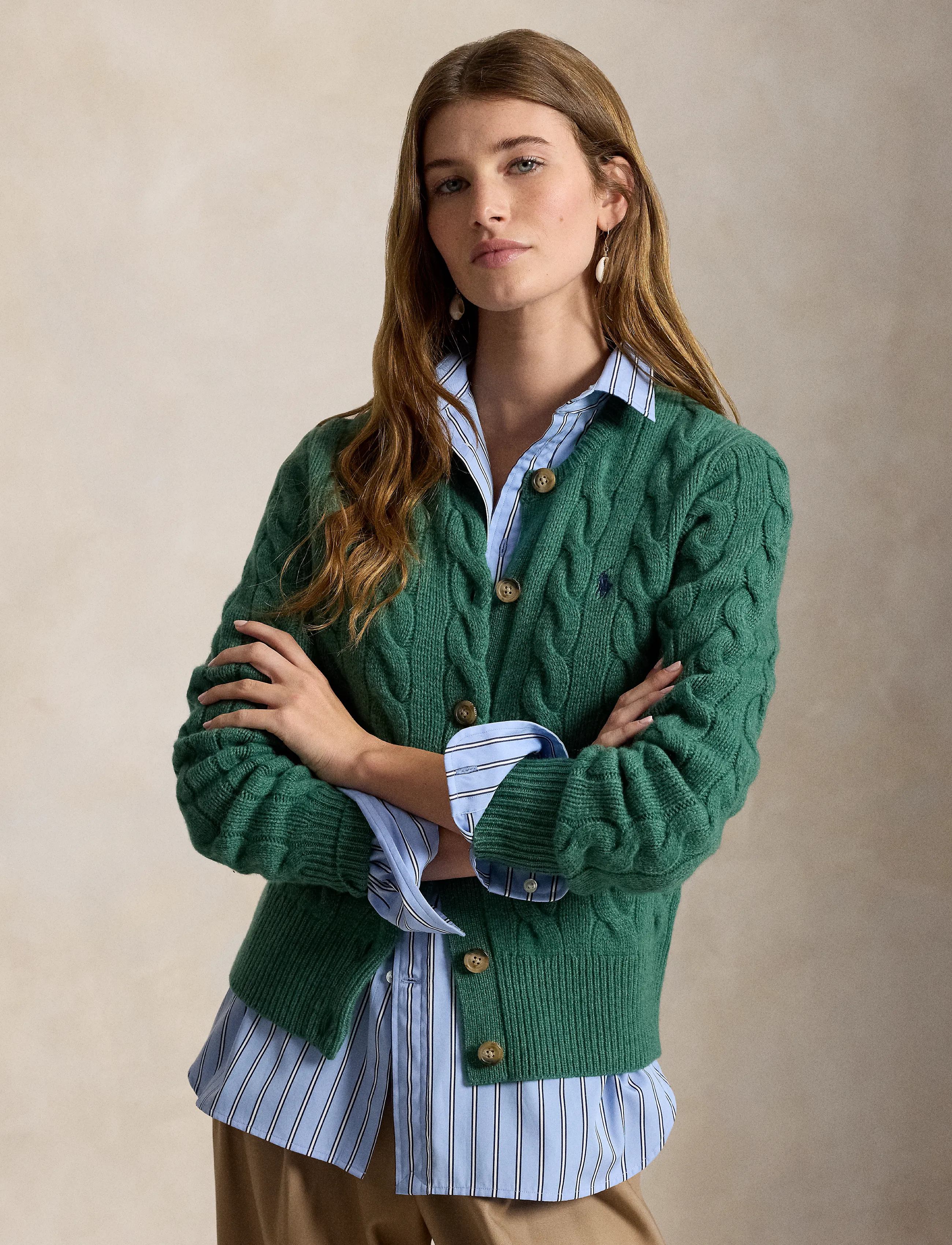 Polo Ralph Lauren - Cable-Knit Wool-Cashmere Cardigan - cashmere - clover green heat - 4