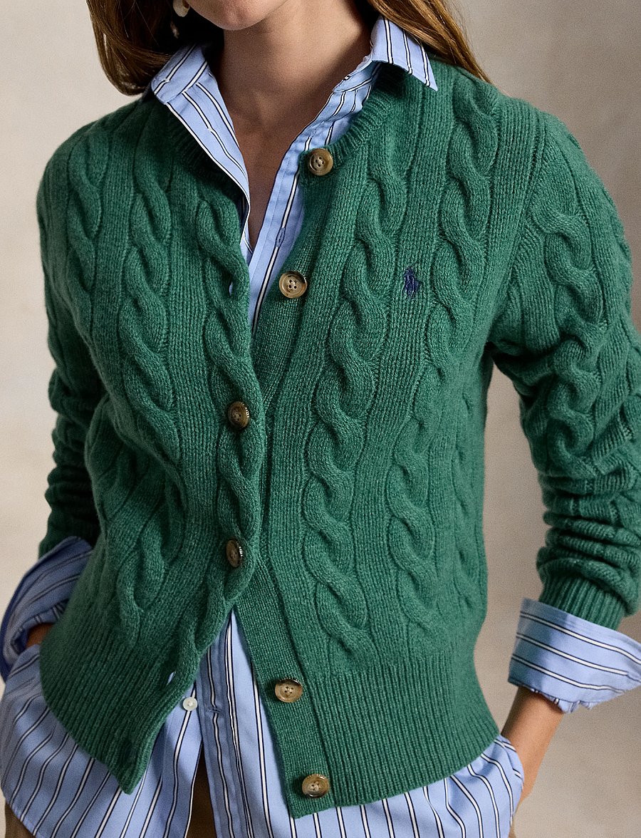 Polo Ralph Lauren - Cable-Knit Wool-Cashmere Cardigan - cashmere - clover green heat - 5