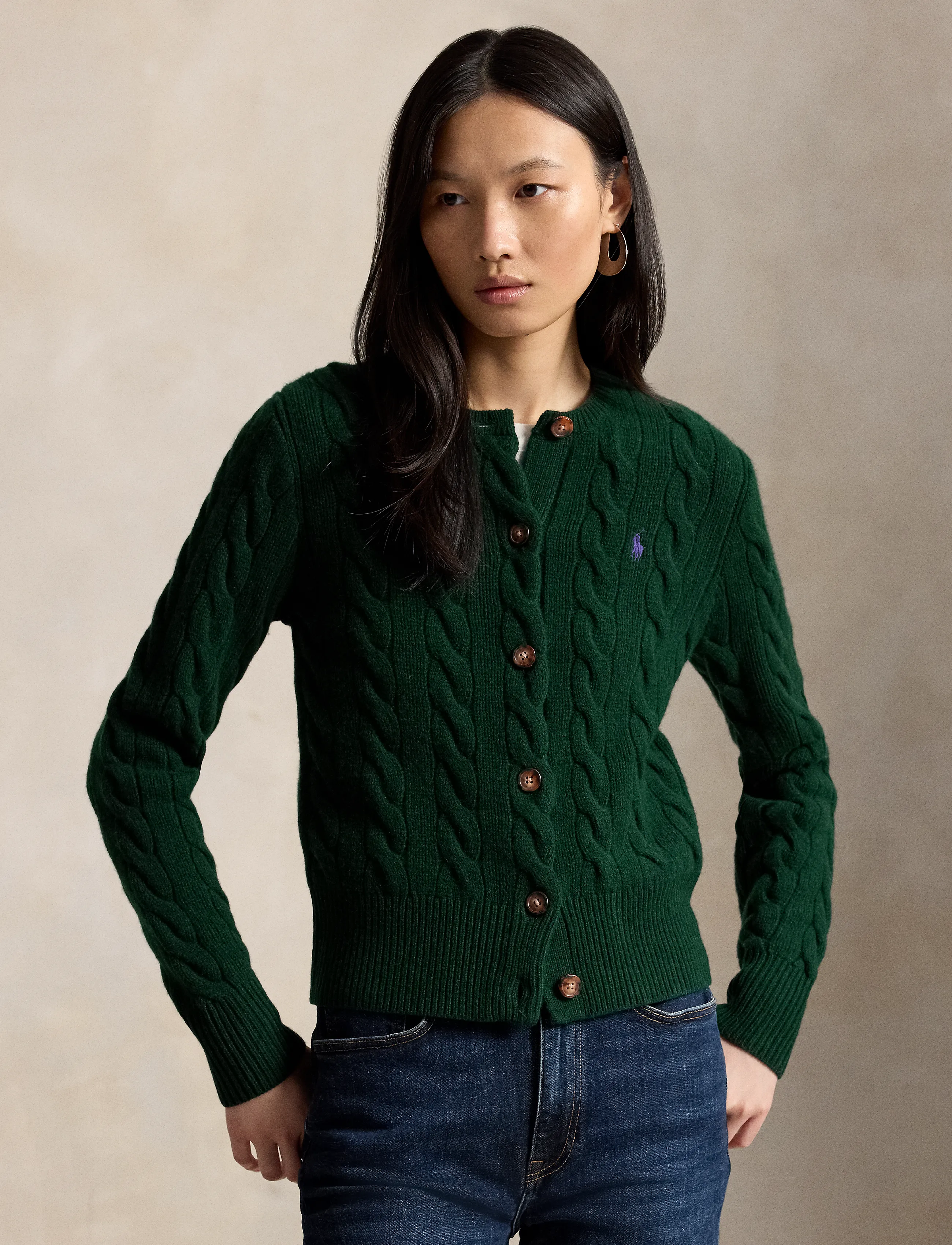 Polo Ralph Lauren Cable-Knit Wool-Cashmere Cardigan - Stickat - COLLEGE GREEN / green