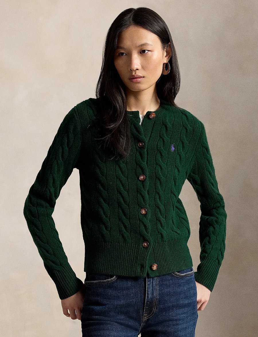 Polo Ralph Lauren - Cable-Knit Wool-Cashmere Cardigan - kashmir - college green - 0