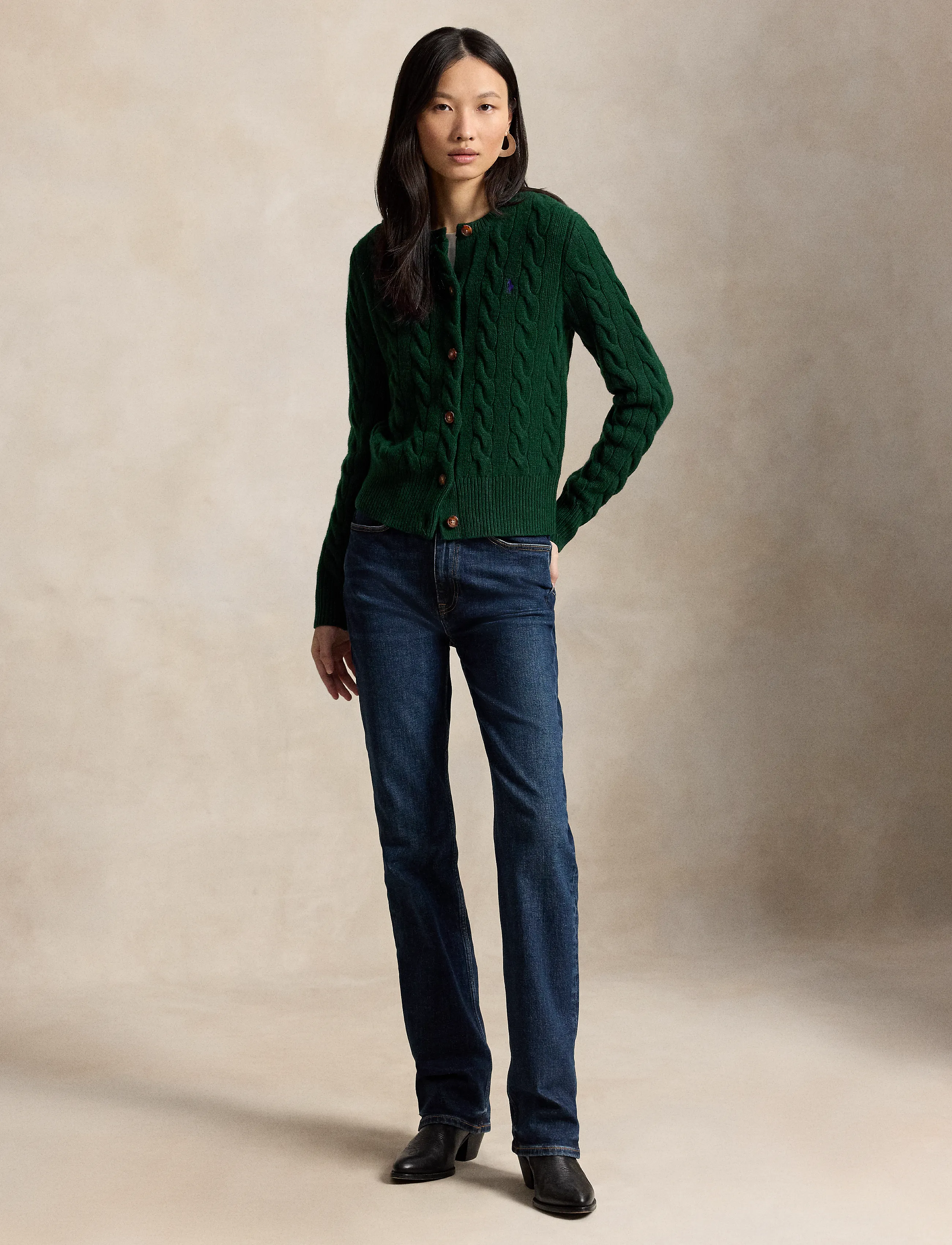 Polo Ralph Lauren - Cable-Knit Wool-Cashmere Cardigan - kashmir - college green - 4