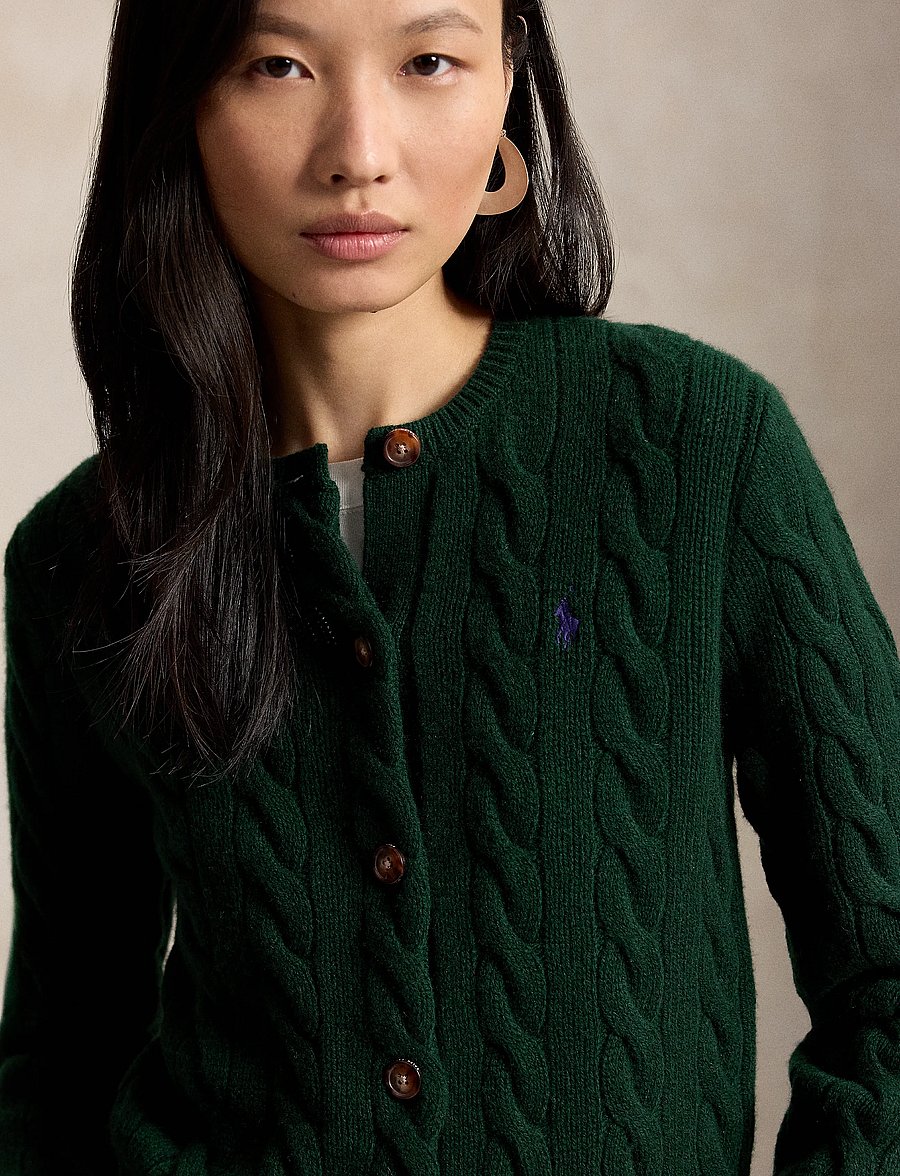 Polo Ralph Lauren - Cable-Knit Wool-Cashmere Cardigan - kashmir - college green - 5