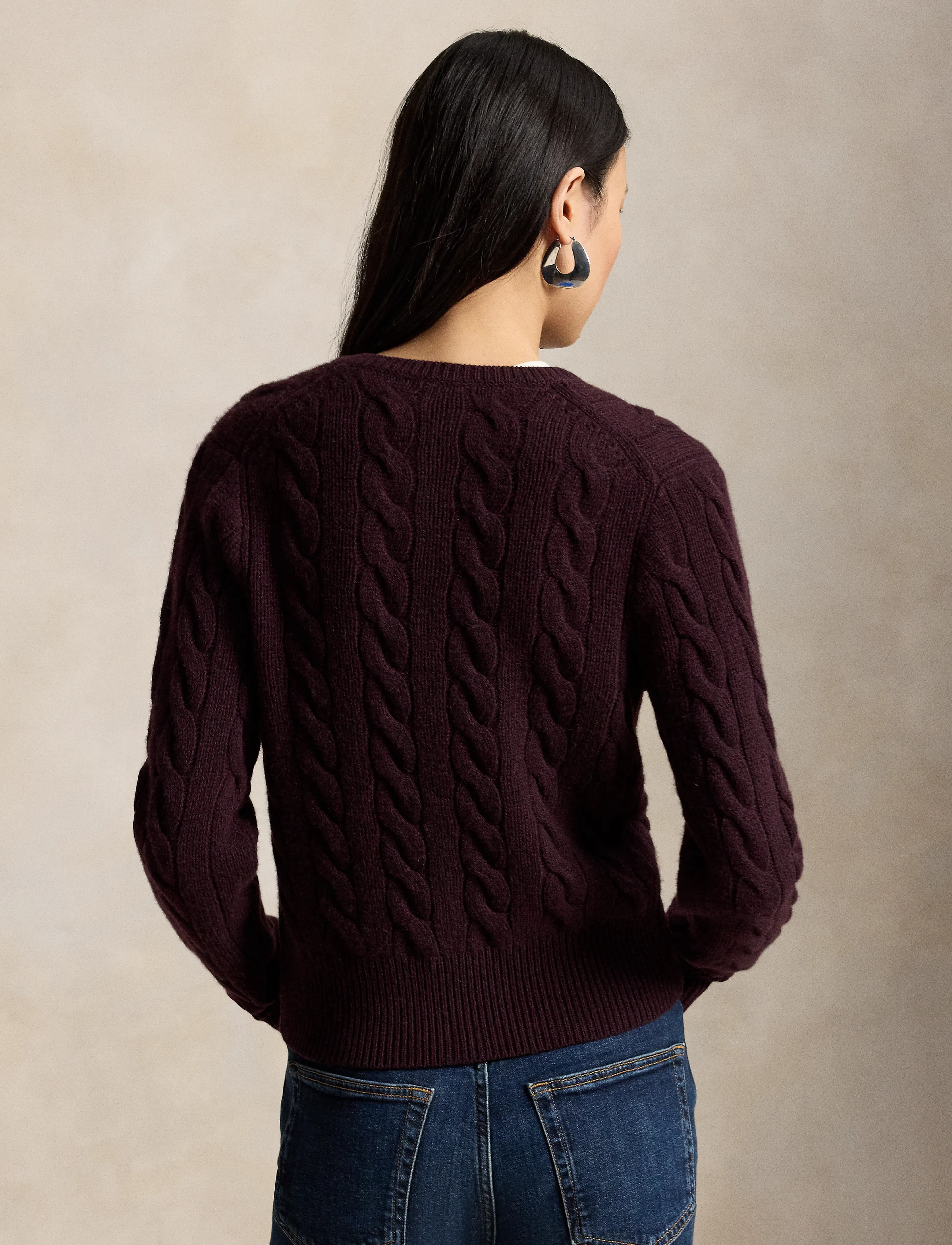 Polo Ralph Lauren - Cable-Knit Wool-Cashmere Cardigan - kashmir - damson melange - 3