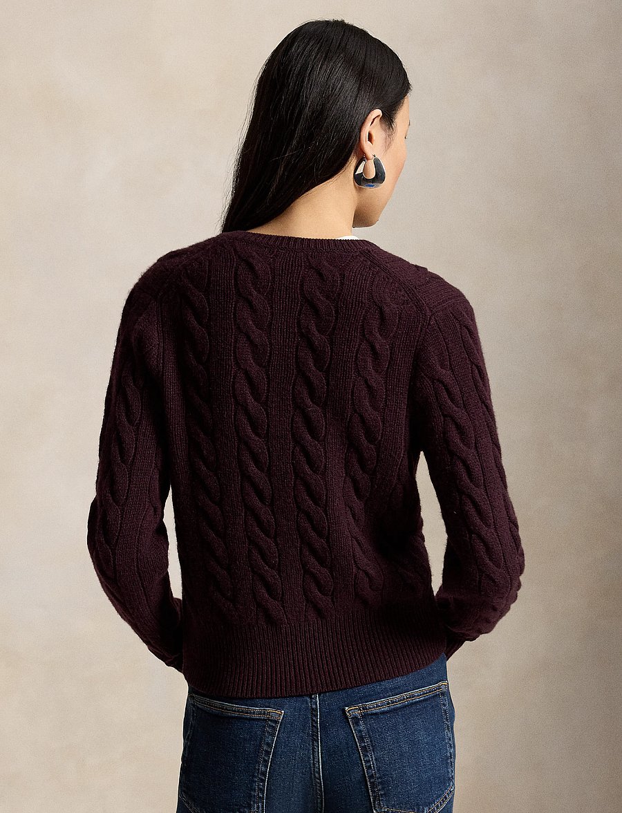 Polo Ralph Lauren - Cable-Knit Wool-Cashmere Cardigan - kashmir - damson melange - 3