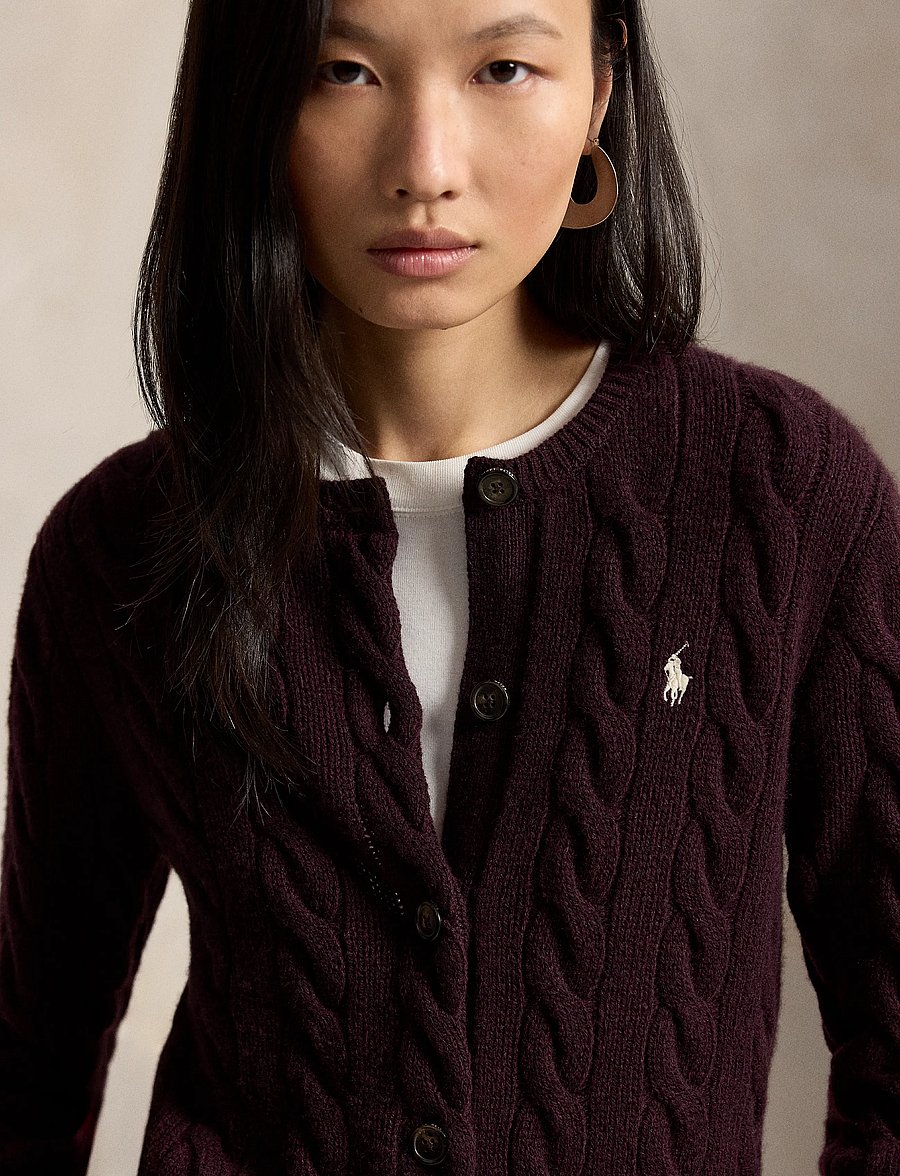 Polo Ralph Lauren - Cable-Knit Wool-Cashmere Cardigan - kashmir - damson melange - 4