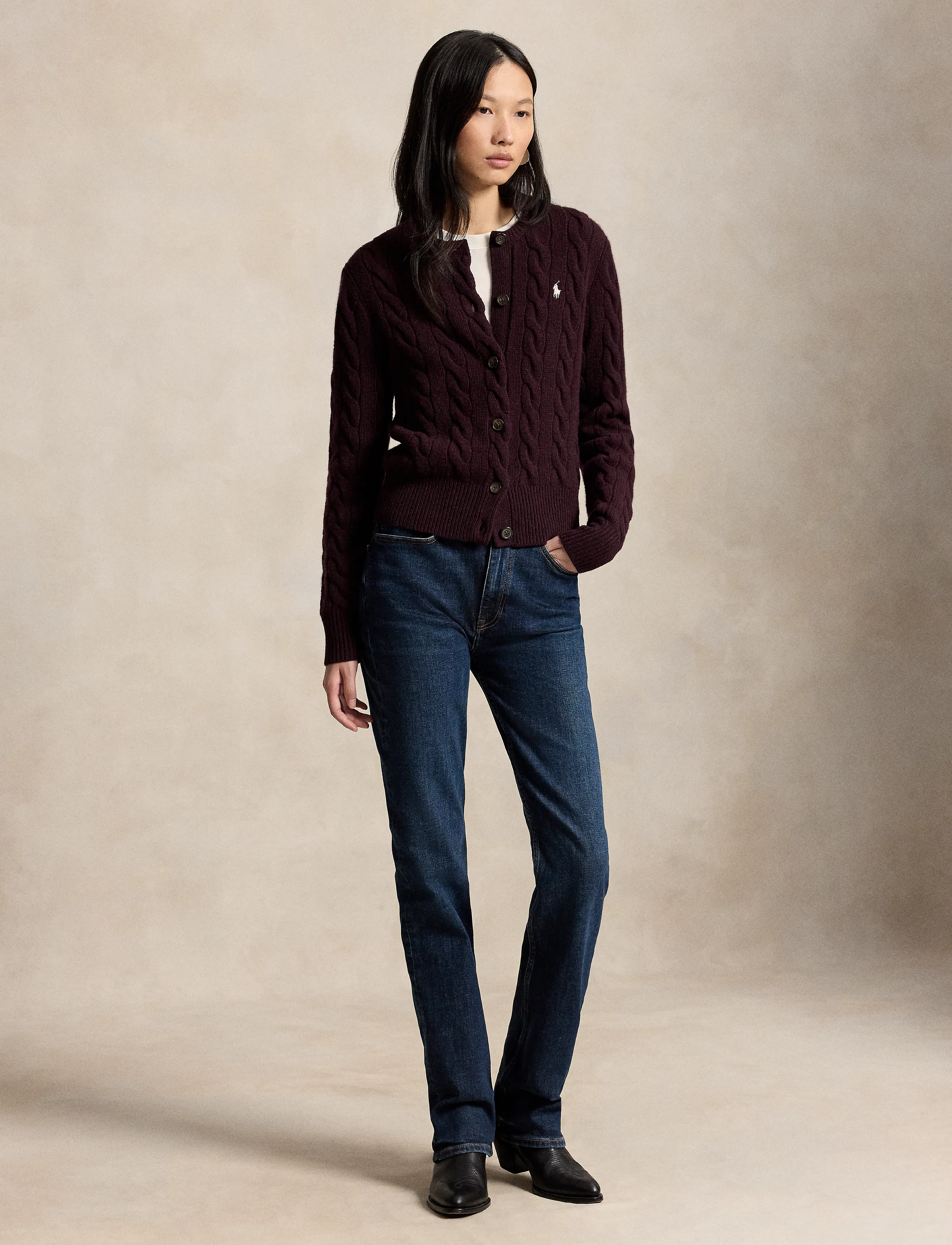 Polo Ralph Lauren - Cable-Knit Wool-Cashmere Cardigan - kashmir - damson melange - 5