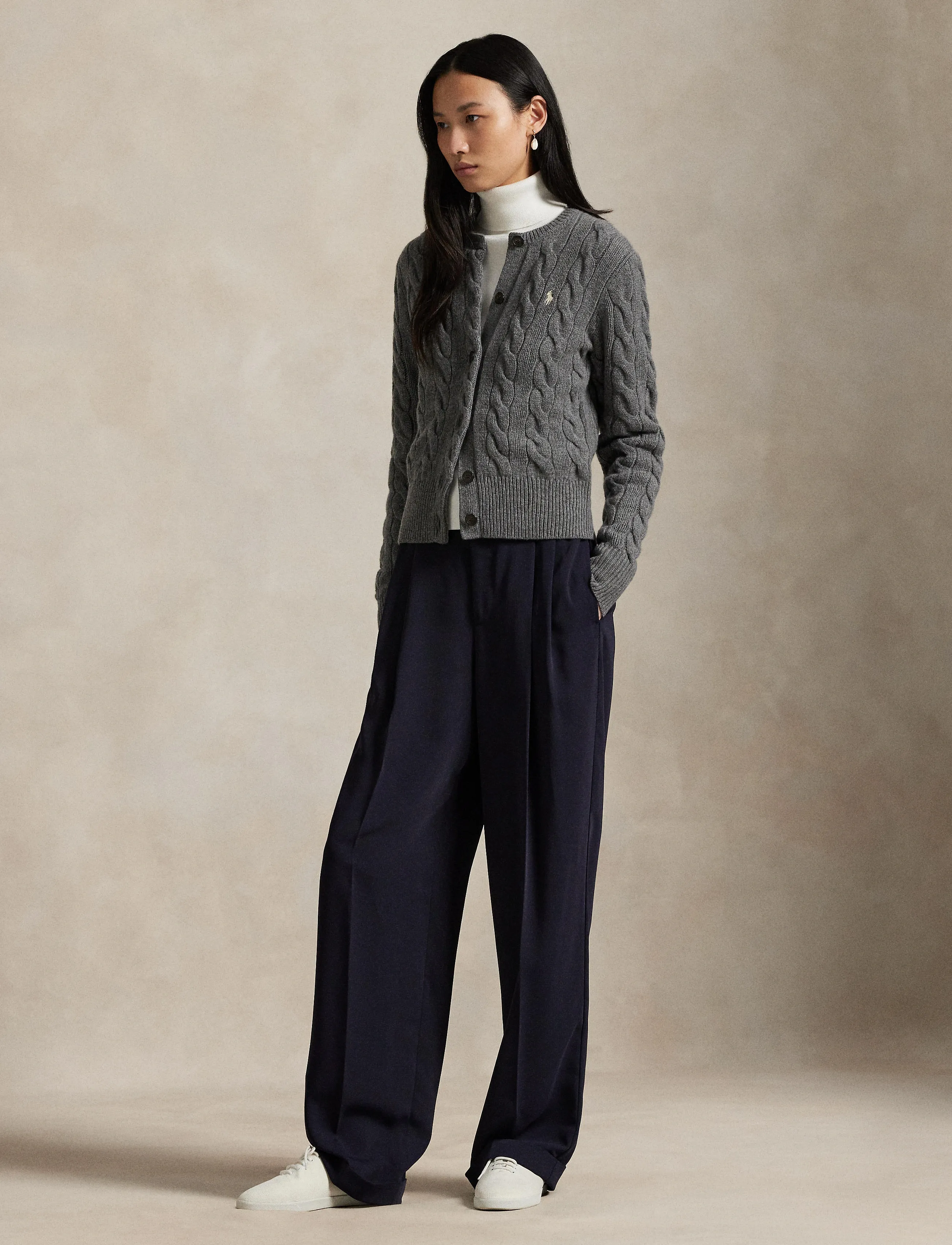 Polo Ralph Lauren Cable-Knit Wool-Cashmere Cardigan, M, Knitwear, Grau - Cardigans, Frauen