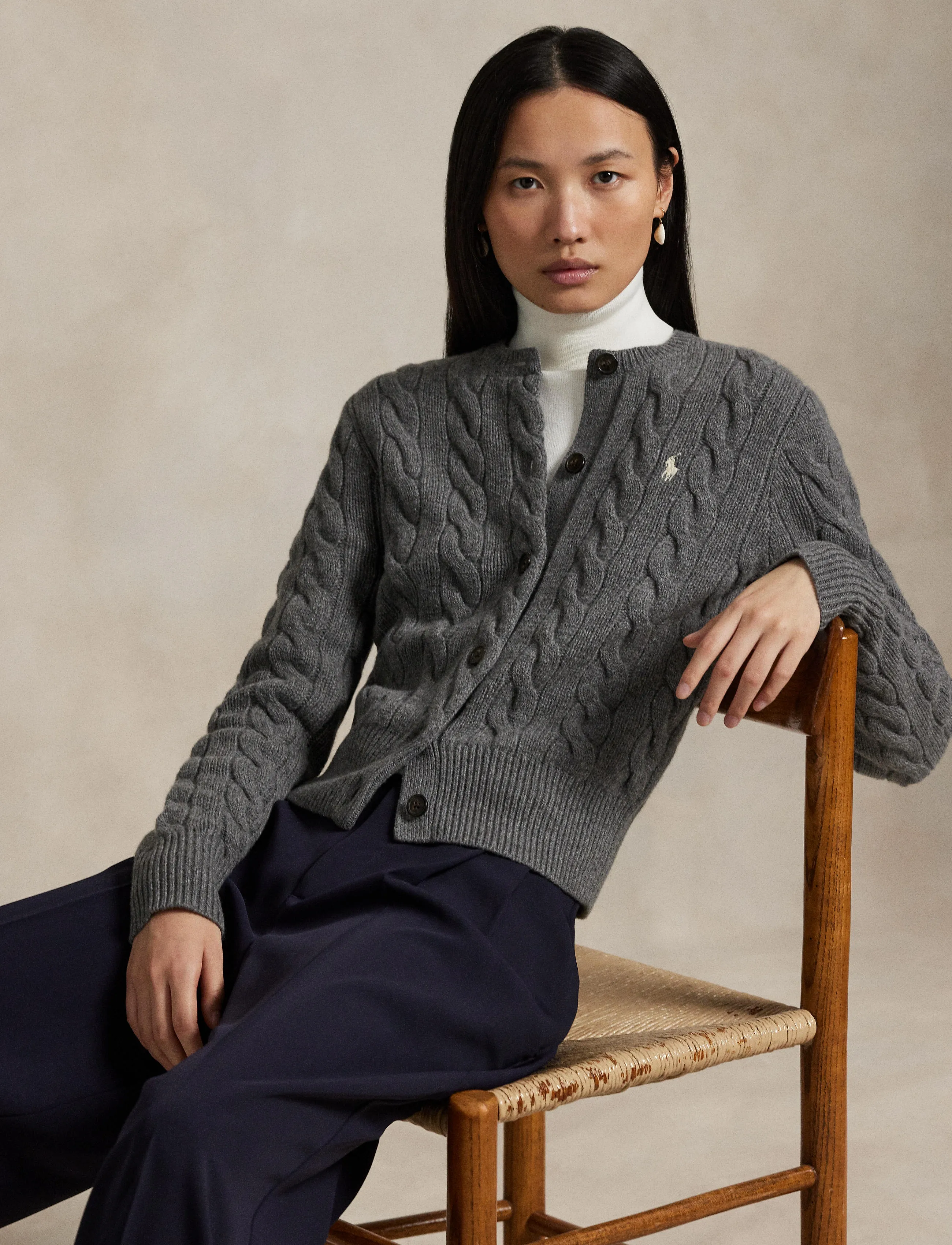 Polo Ralph Lauren - Cable-Knit Wool-Cashmere Cardigan - kashmir - flannel grey heat - 4