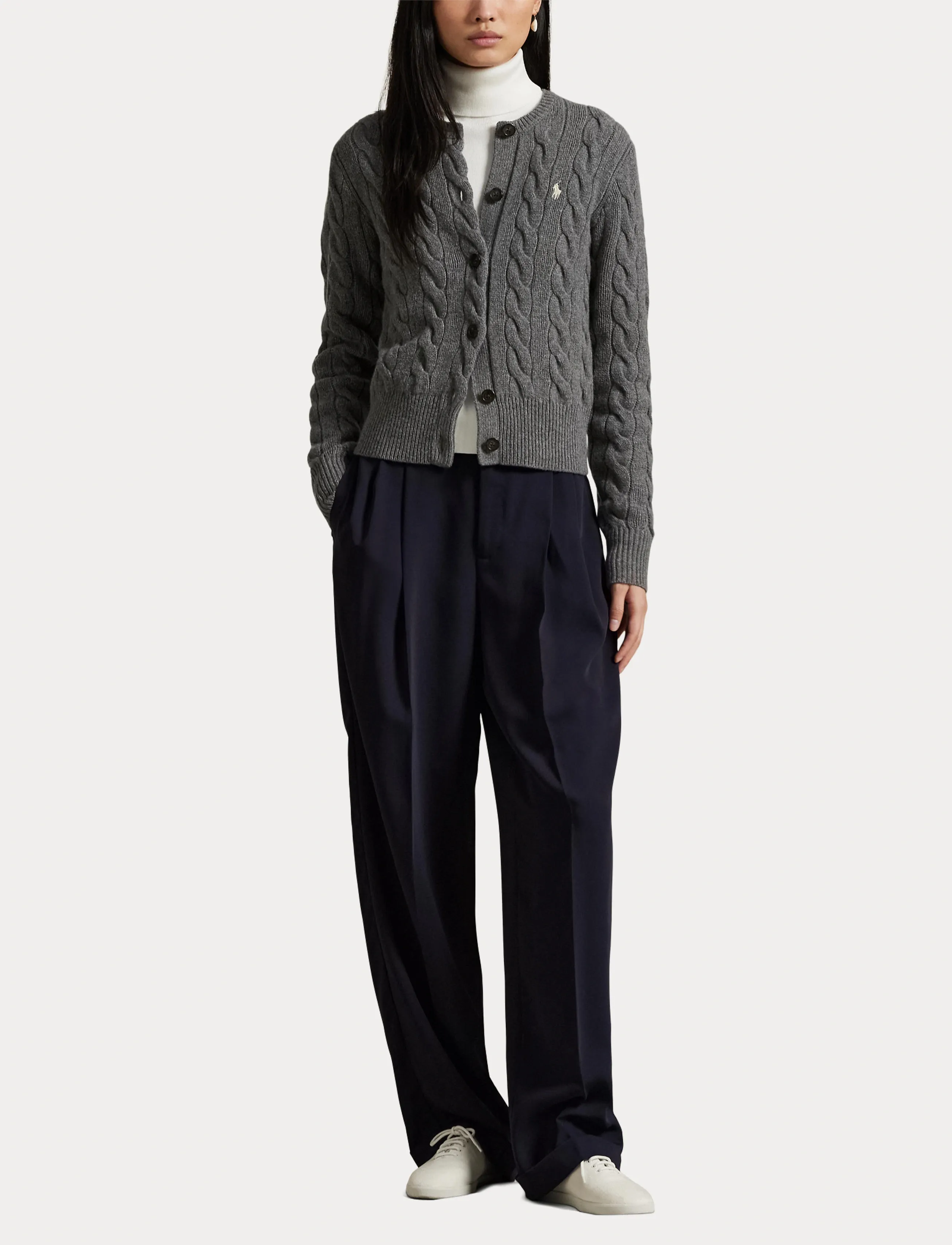 Polo Ralph Lauren - Cable-Knit Wool-Cashmere Cardigan - kashmir - flannel grey heat - 5