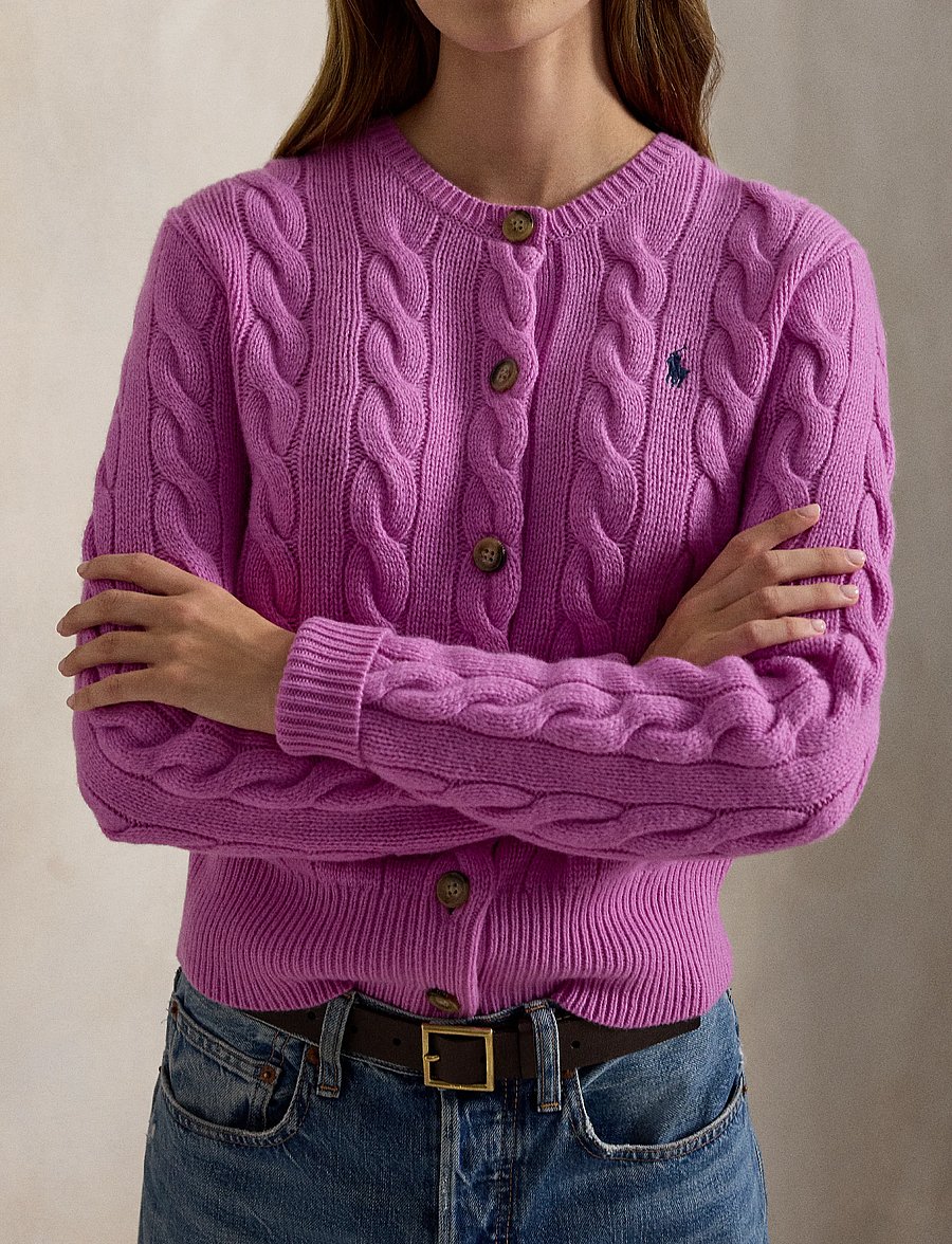 Polo Ralph Lauren - Cable-Knit Wool-Cashmere Cardigan - kaschmir - thistle pink - 3