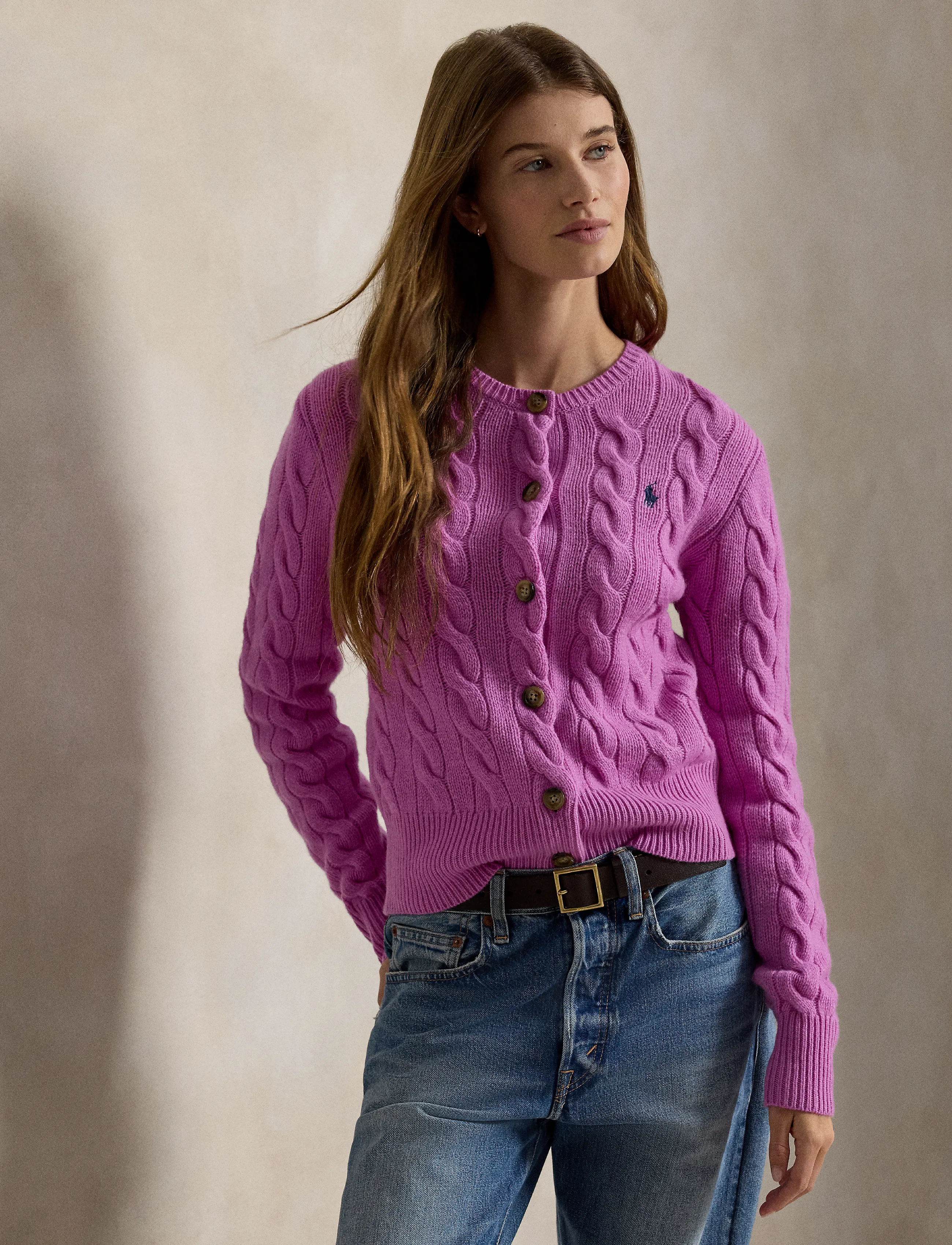 Polo Ralph Lauren - Cable-Knit Wool-Cashmere Cardigan - cachemire - thistle pink - 4