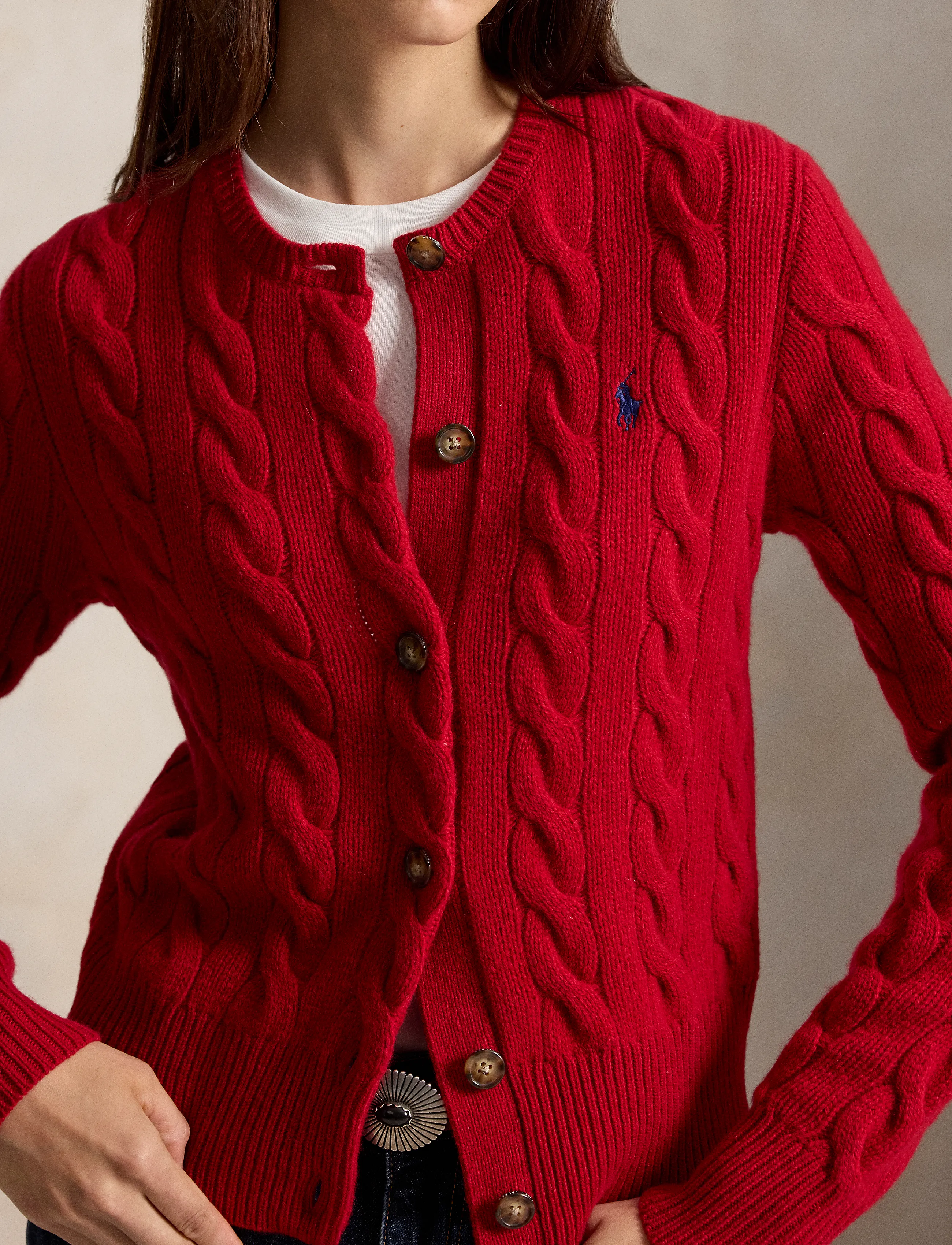 Polo Ralph Lauren - Cable-Knit Wool-Cashmere Cardigan - kashmir - university red - 3